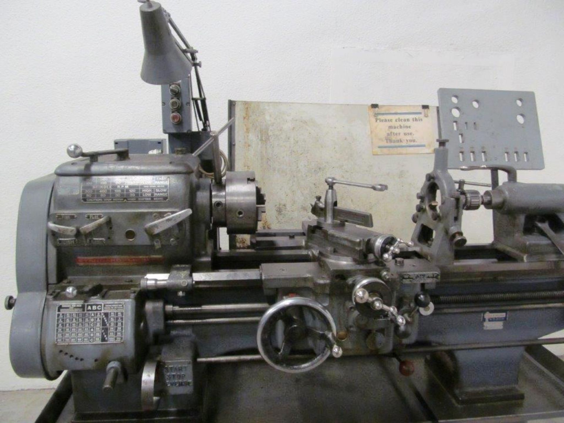 STANDARD MODERN TOOL ROOM LATHE, 14'' SWING X @30-36'' CENTERS SPINDLE BORE: 1 1/2'', ELECTRICS - Image 4 of 9