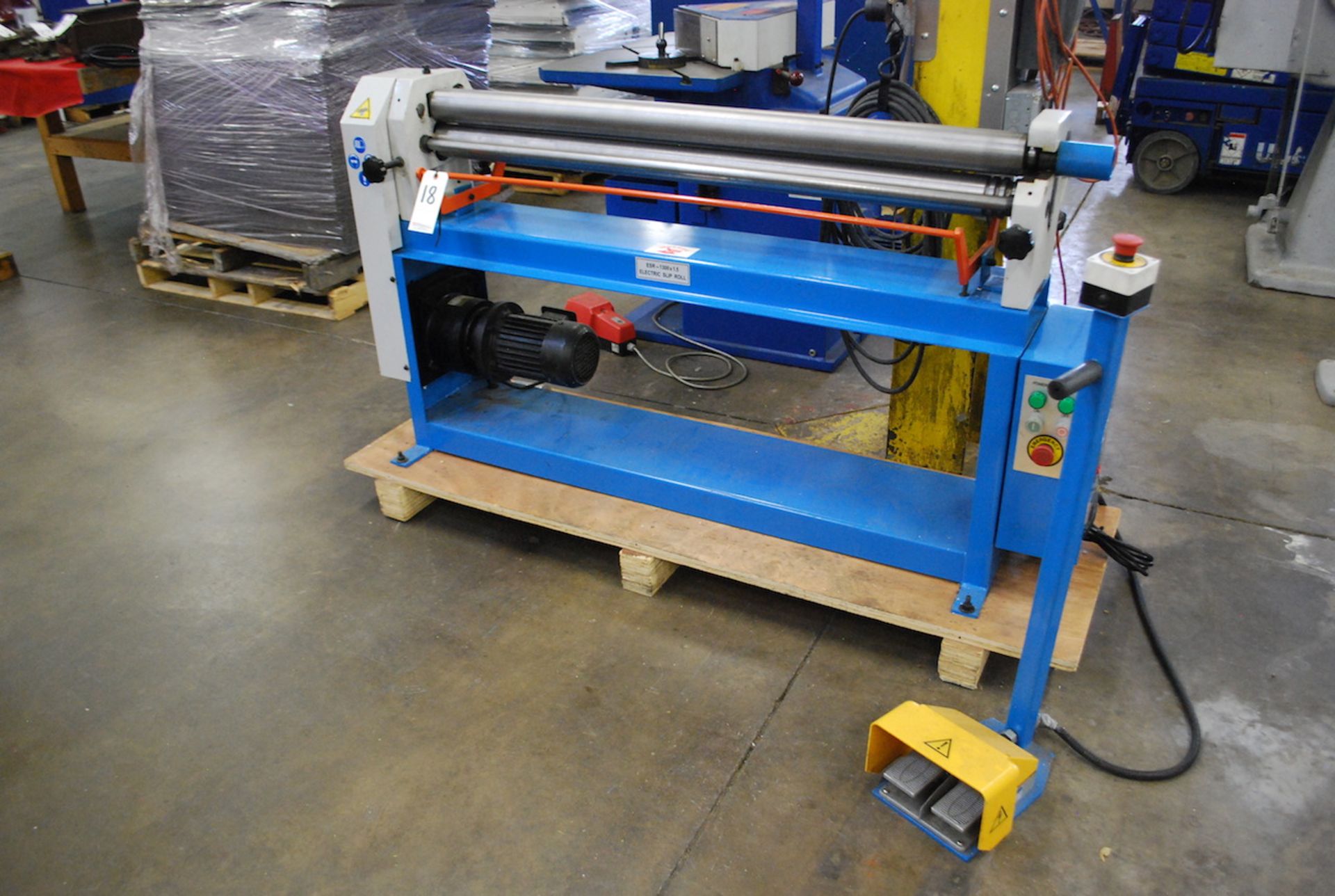 51" MODEL ESR-1300X 1.5 WIDE 3-ROLL ELECTRIC SLIP ROLL: 3" DIA. ROLLS; W/STAND; 1HP; FOOT PEDAL - Image 2 of 4