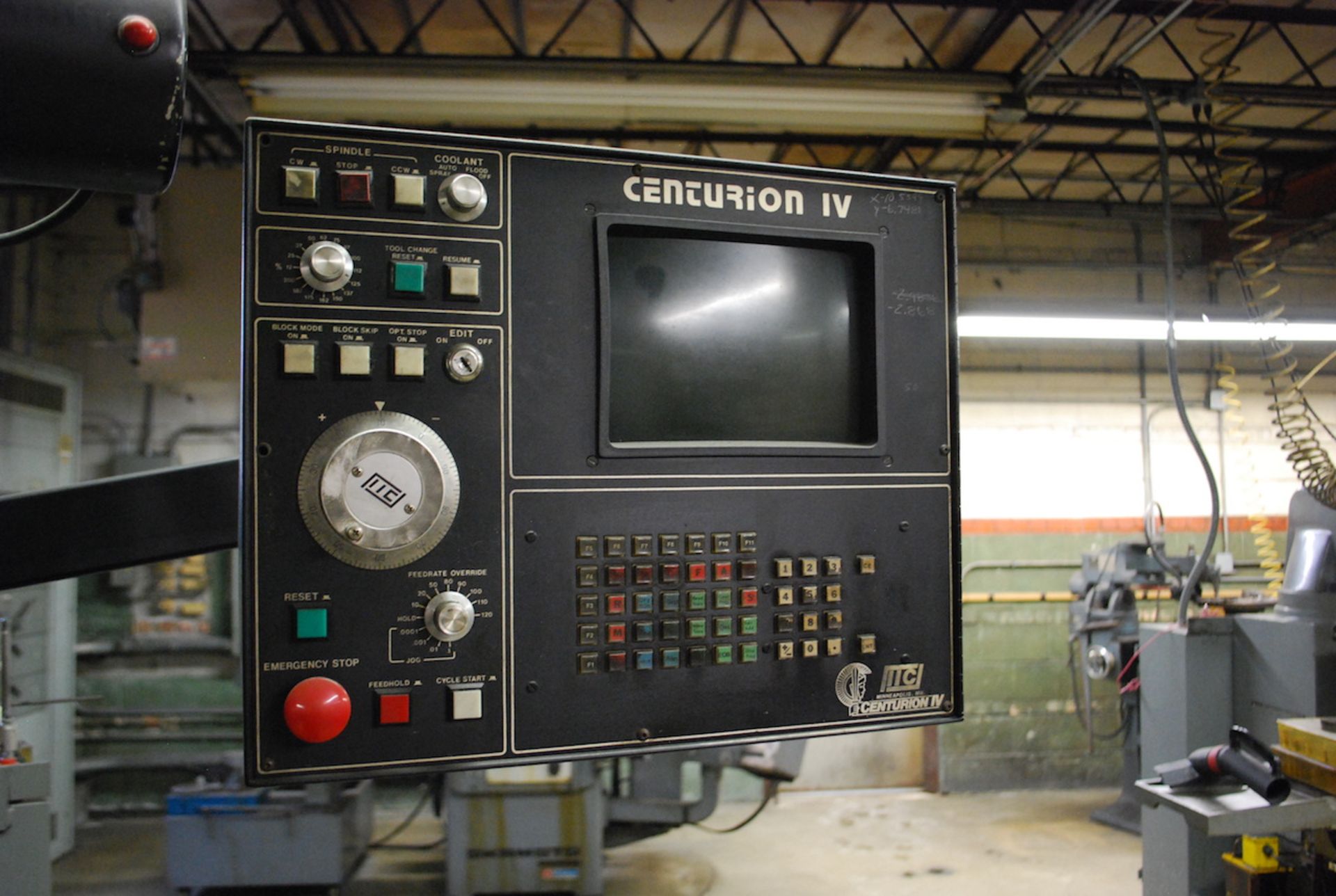 1986 MILTRONICS MODEL PARTNER IV CNC VERTICAL MILL: S/N 1140; CENTURION IV CONTROL; 3HP; 10” X 42” - Image 3 of 8