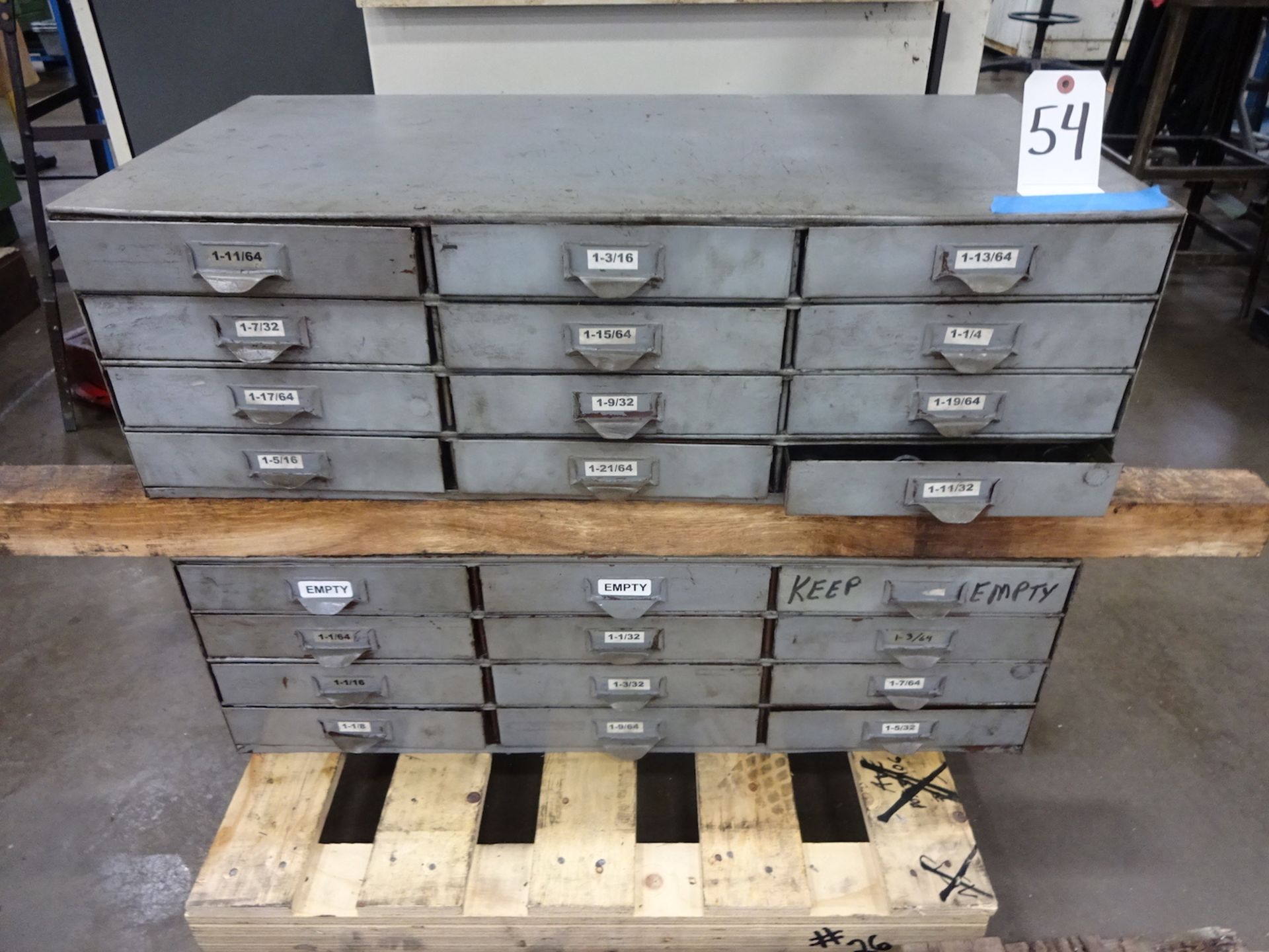 LOT - ASSORTED LARGE DRILLS IN (2) PARTS CABINETS