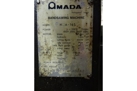 AMADA HORIZONTAL BAND SAW, MODEL HA -16S, SN 407 00012 - Image 9 of 17