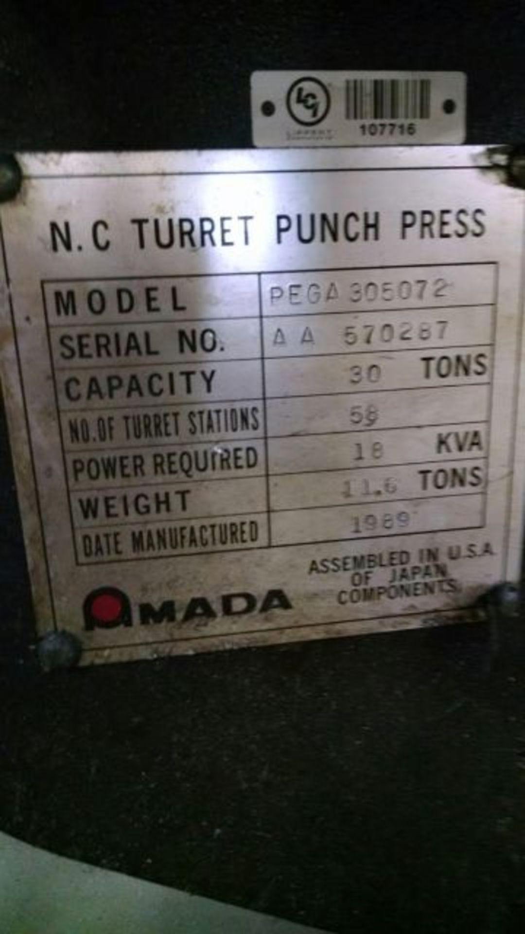 AMADA PEGA 305072 30-TON CNC TURRET PUNCH - Image 9 of 9