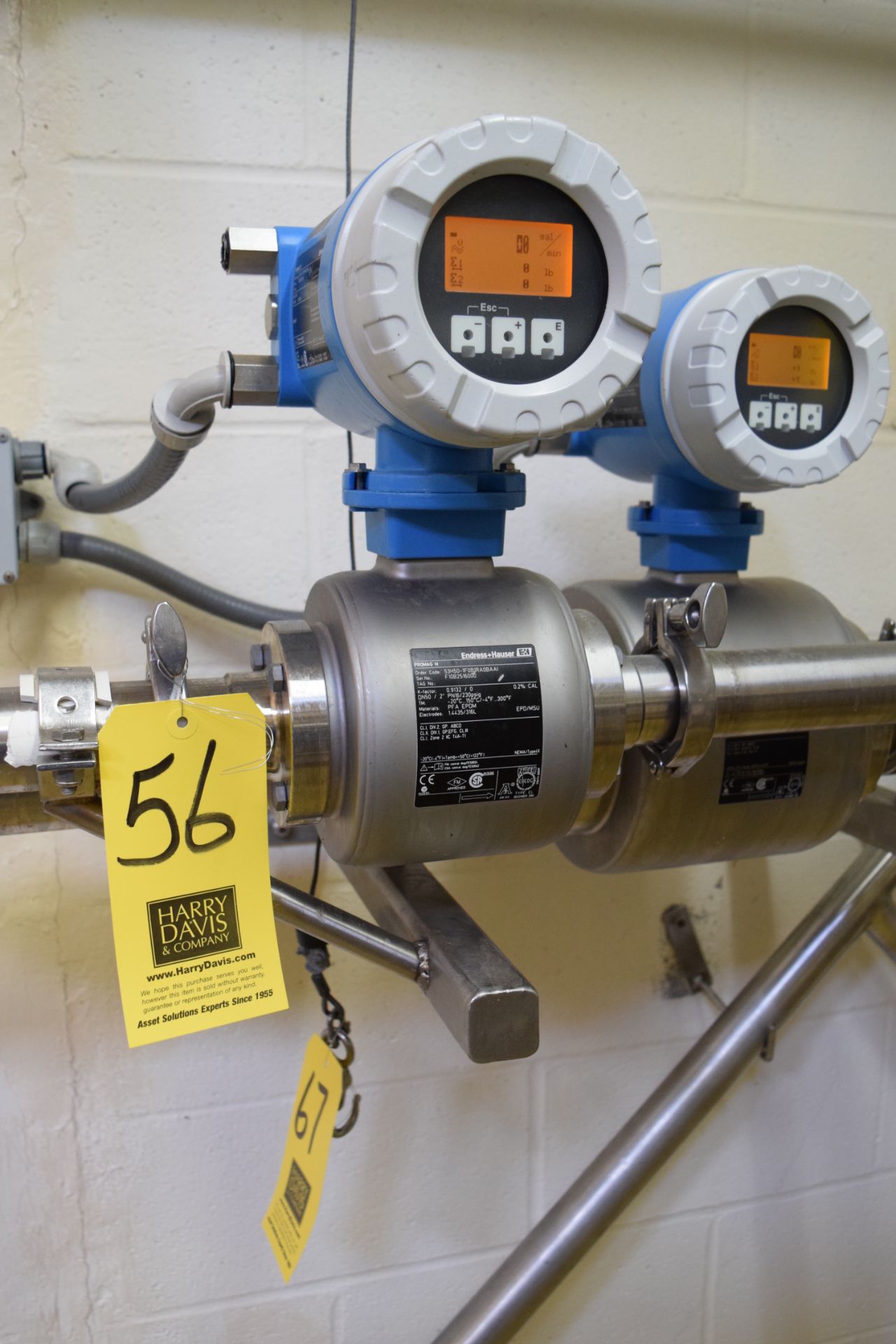 Endress Hauser Promag H, 2" Flow Meter, Clamp Type, with Clamps **Rigging Fee $50