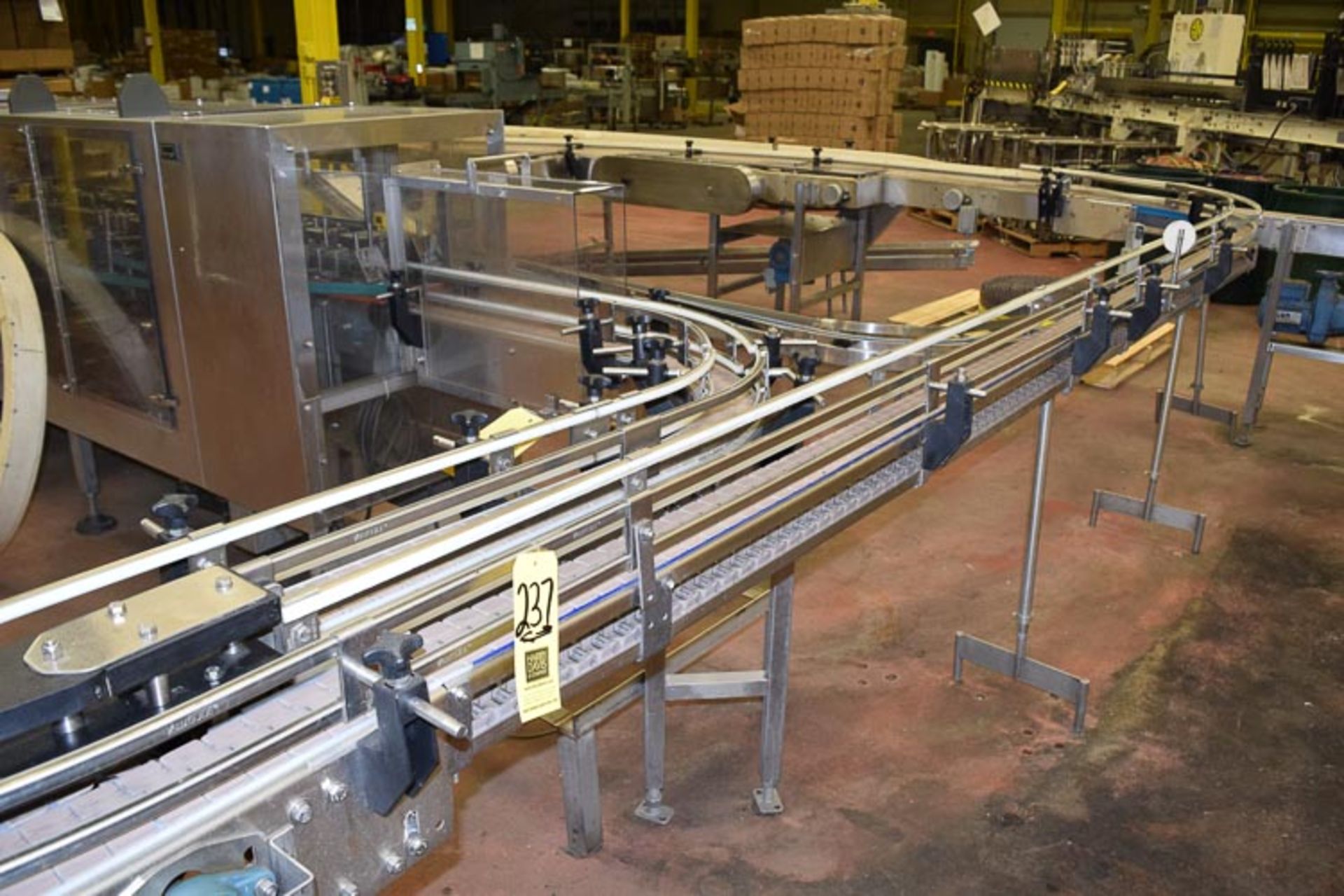 UNI FLO S/S Frame Product Conveyor, 50 (+)' Long with 36" Wide x 13' Long Accumulation Conveyor Gear