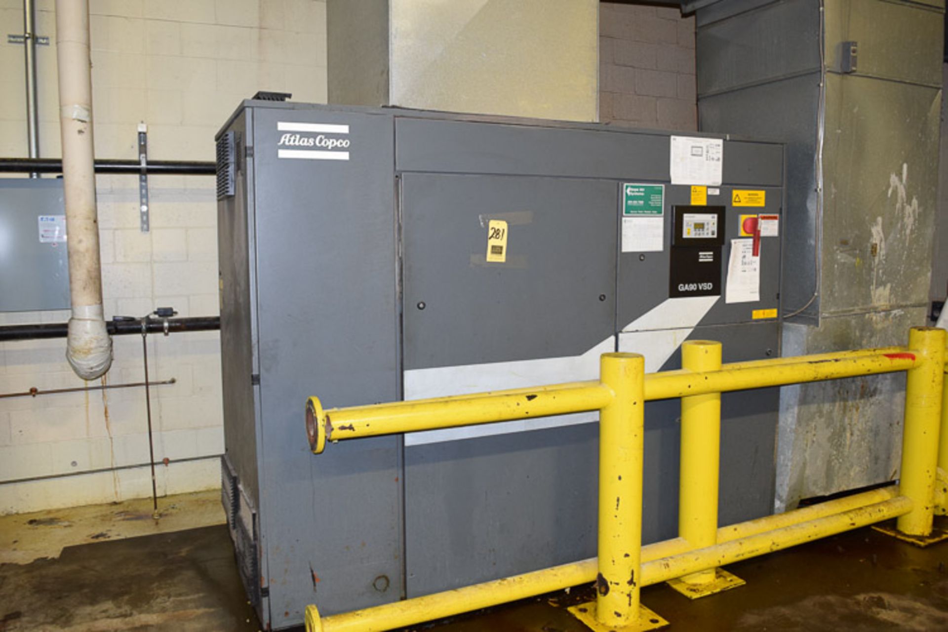 Atlas Copco Screw Air Compressor 125 (+/-) HP, Model GA90VSD, SN AP-1665781 **Rigging Fee** $ 900