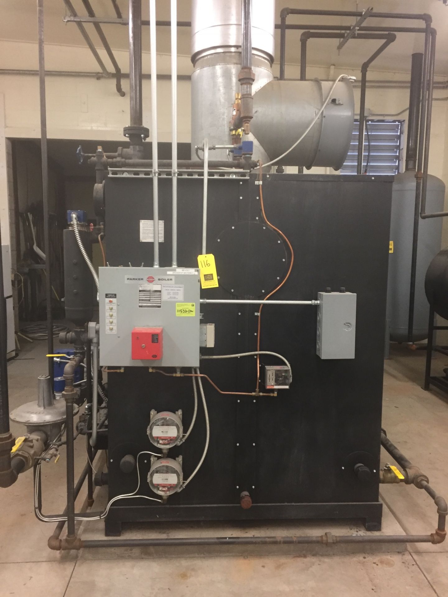 Parker 115 HP Natural Gas Fired Boiler Model 105-115 : SN 45838, 125 Max PSI, 4,830,000 BTU/HR