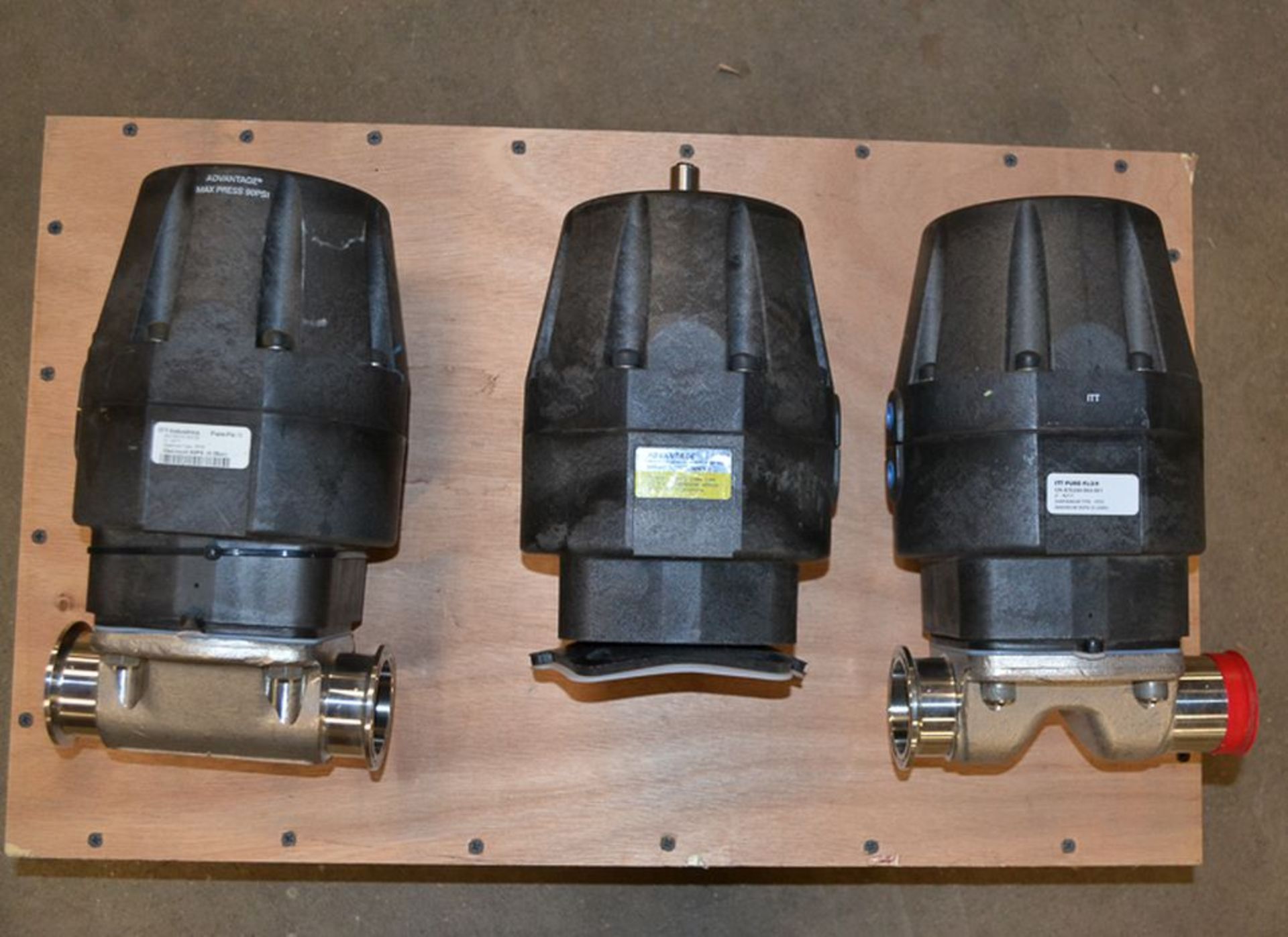 (3) ITT S?S Diaphragm Valves with Actuators: (2) 2" and (1) NEW 1-1/2", includes Spare Actuator (