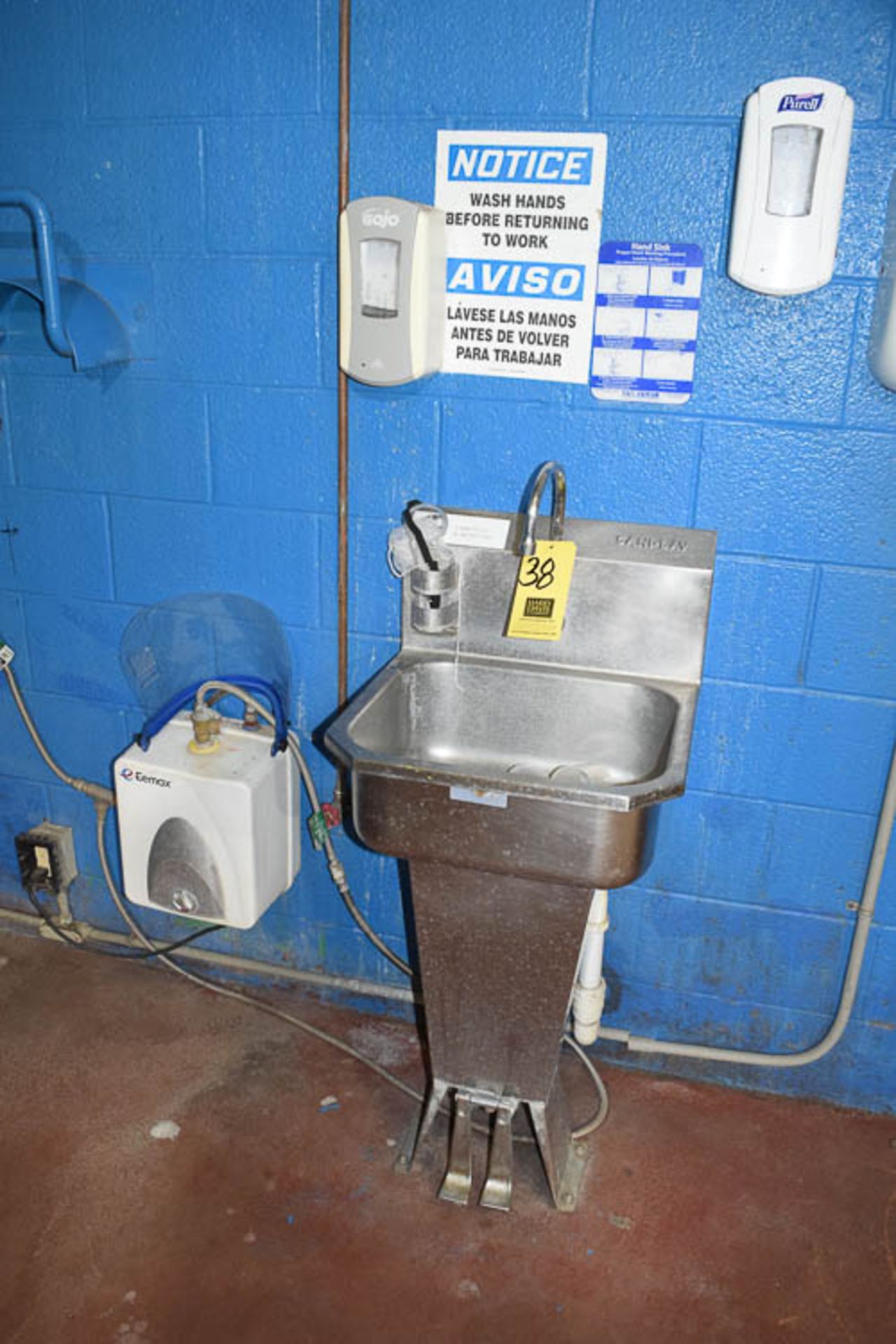 Sani-Lav S/S Wash Sink with Foot Controls, and Electric Water Heater *Removal Fee $25