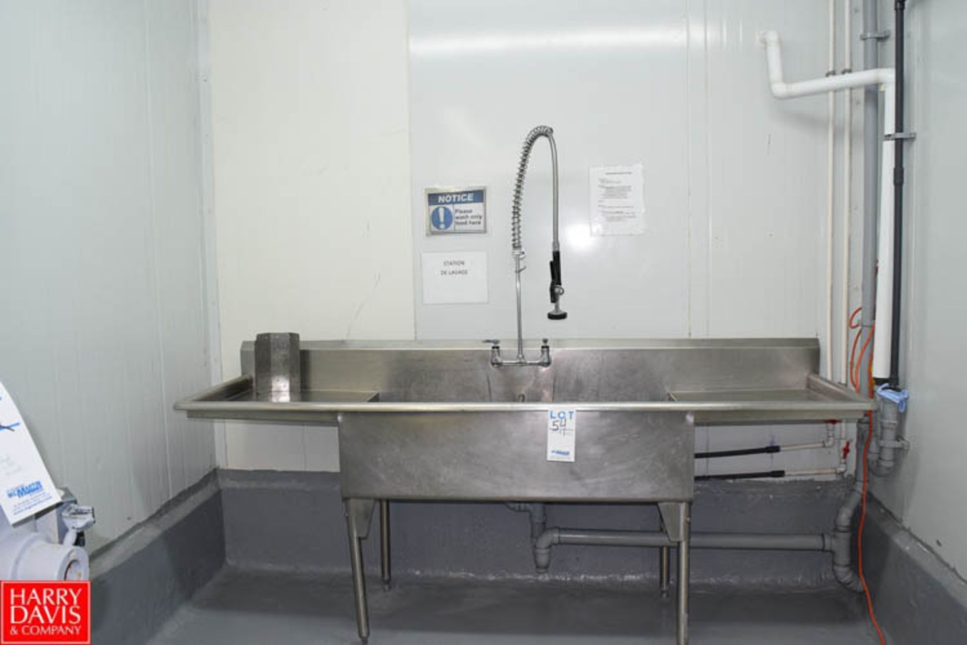 S/S Double Bowl Sink with Sprayer, Back Splash and Wings, 28" x 96" x 38" (Metric = 71.12 cm x 243.