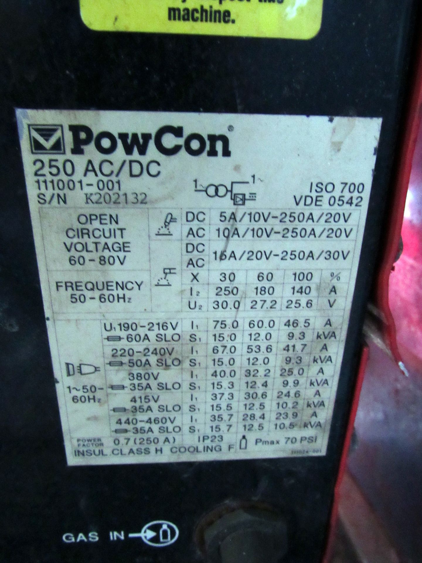 Powcon 250 AC/DC ARC Welding Power Source - Image 2 of 2