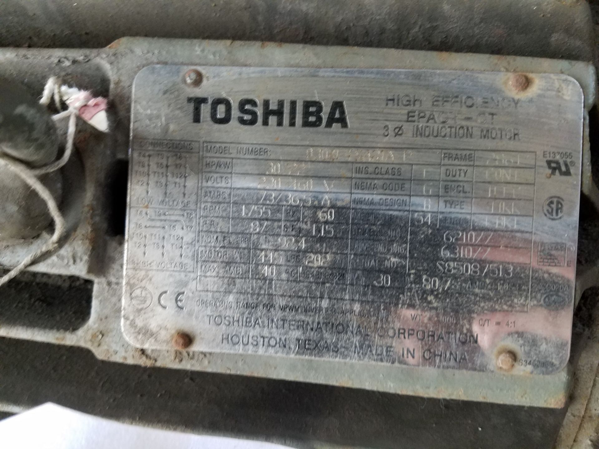 TOSHIBA 30HP ELECTRIC MOTOR - Image 2 of 2