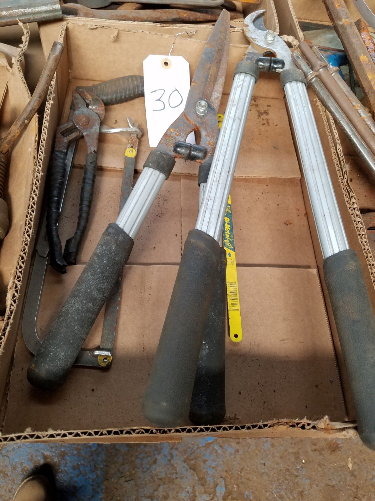 3 BOXES, PRY BARS, ALLEN WRENCHES, HAND SHEARS
