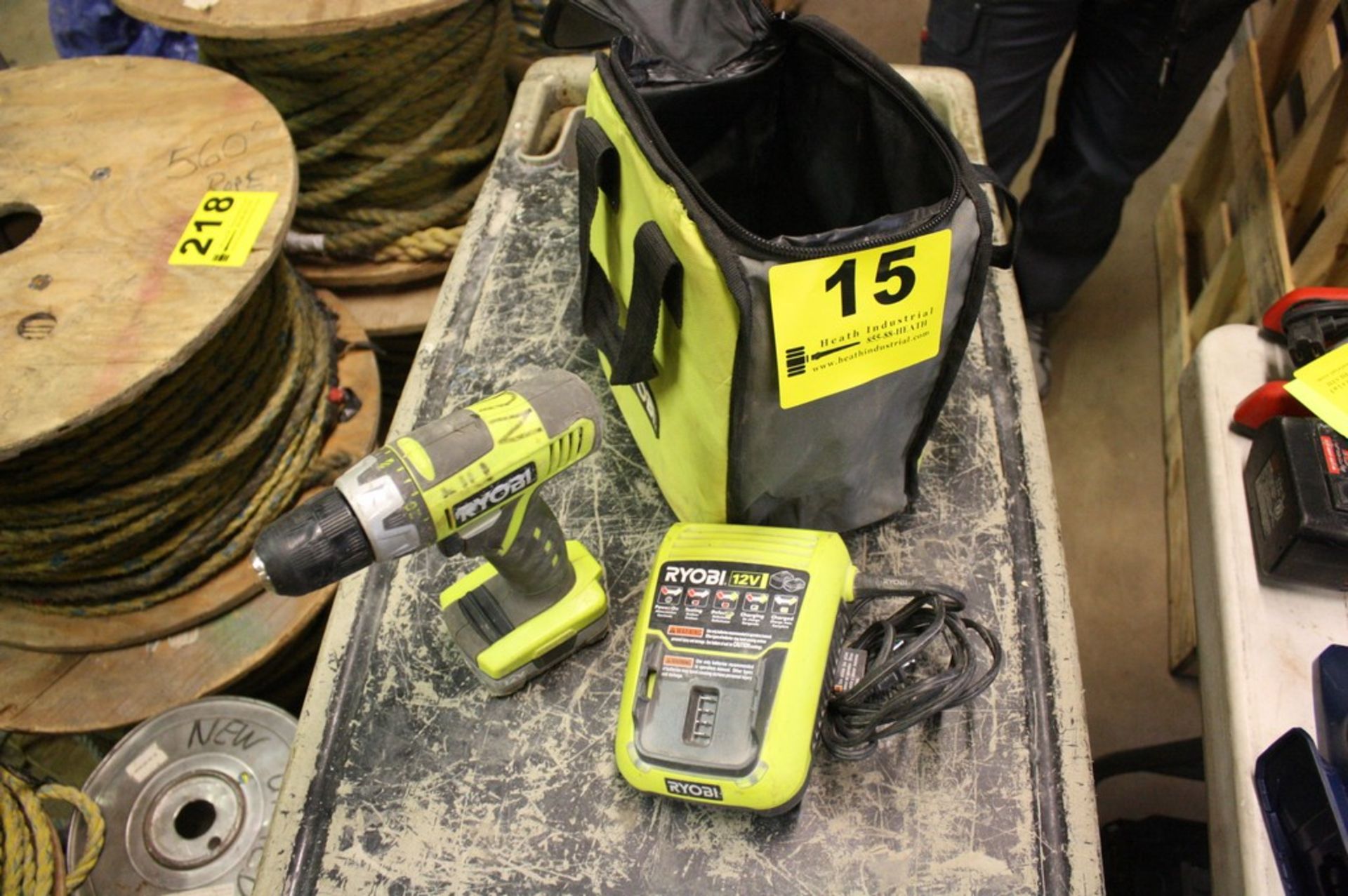 RYOBI MODEL HJP002 CORDLESS VSR DRILL W/12 V LITHIUM BATTERY, CHARGER, AND CARRYING CASE