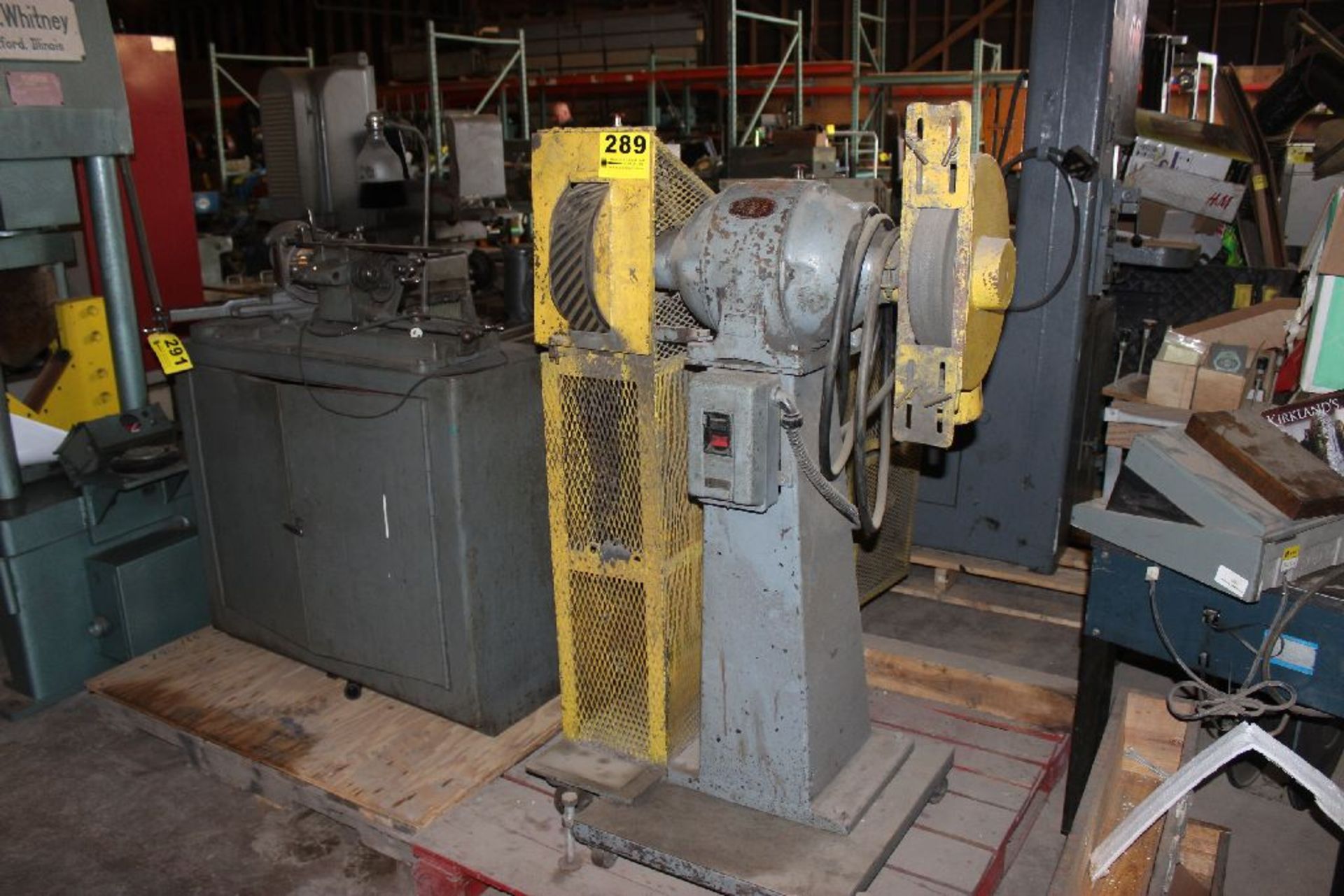 BRADFORD ADMIRAL HEAVY DUTY TWO HEAD GRINDER, 1200 RPM, S/N 24404 ON PEDESTAL