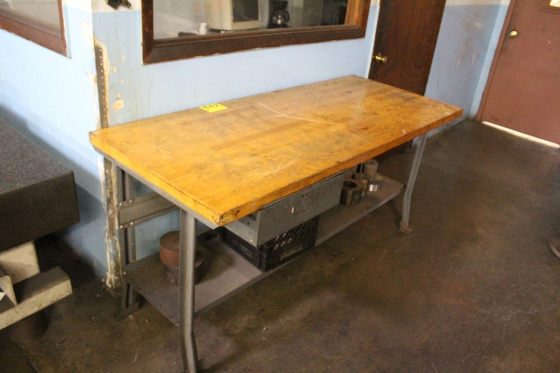 STEEL SHOP TABLE WITH WOOD TOP, 34" X 72" X 30"