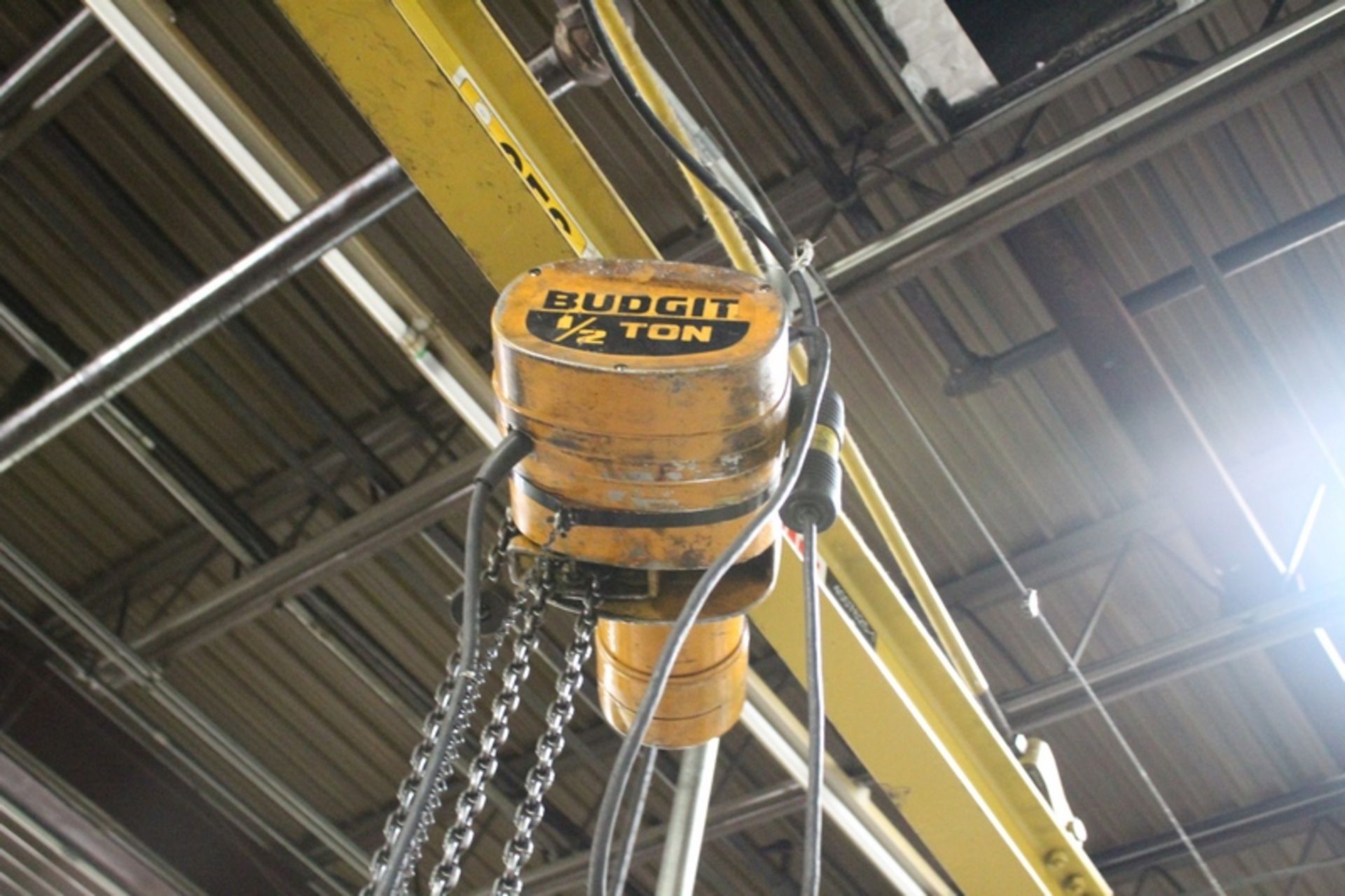 BEAM MOUNTED JIB CRANE, 138" ARM, WITH BUDGIT 1/2 TON ELECTIC CHAIN HOIST WITH PENDANT WITH POST - Image 2 of 2