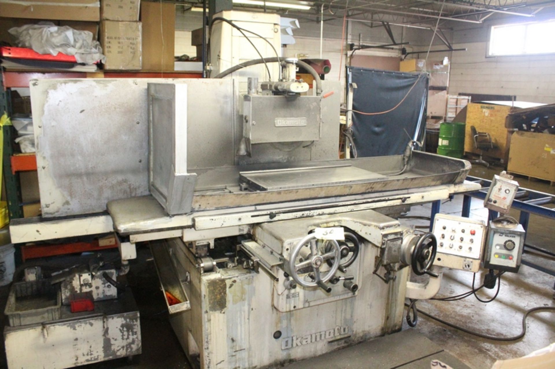 OKAMOTO 16" X 32" MODEL 1632N HYDRAULIC SURFACE GRINDER, S/N 8487 (NEW 1987), WITH ELECTROMAGNETIC