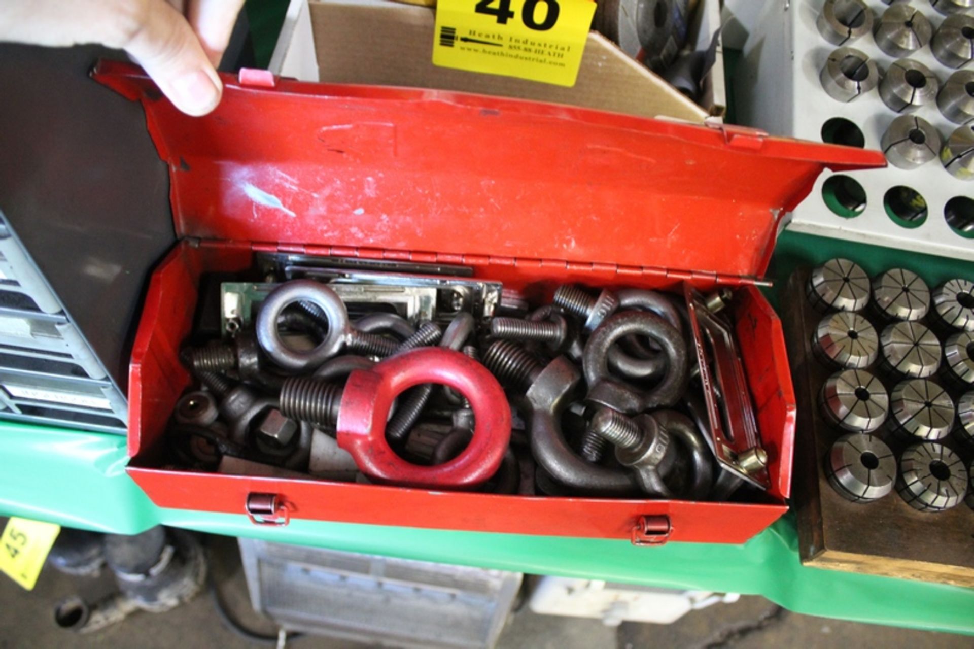 ASSORTED EYE BOLTS IN TOOL BOX