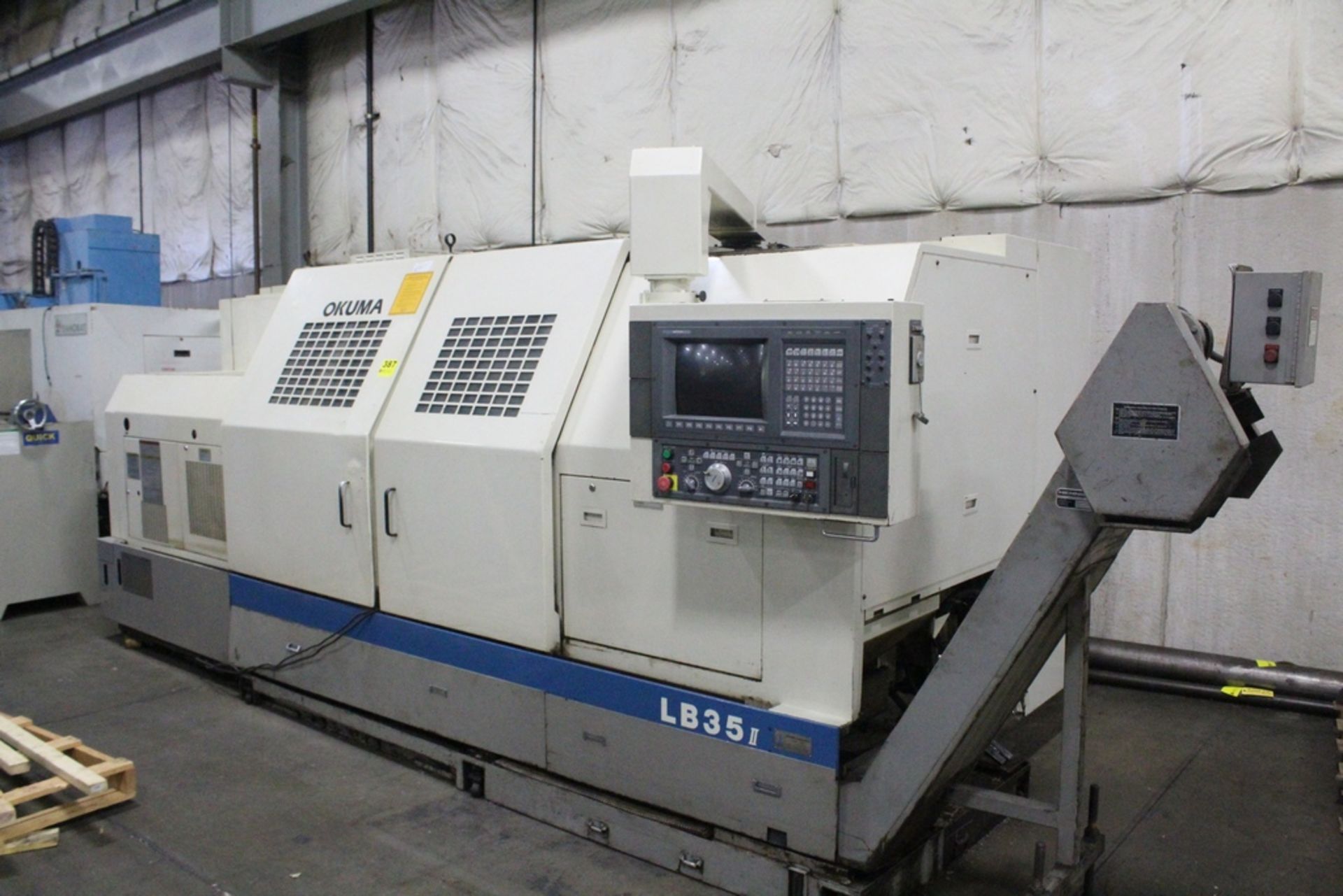 OKUMA MODEL LB35II CNC TURNING CENTER, KITIGAWA 16” POWER CHUCK, MAXIMUM SWING OVER BEDWAYS: 28.38",