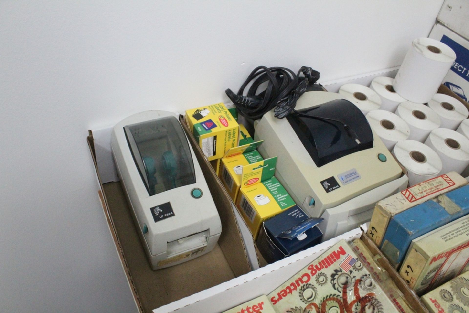 LOT: ZEBRA MODEL LP-2844 LABEL PRINTER, ZEBRA MODEL 2824 LABEL PRINTER, (3) BOXES OF LABELS - Bild 2 aus 2