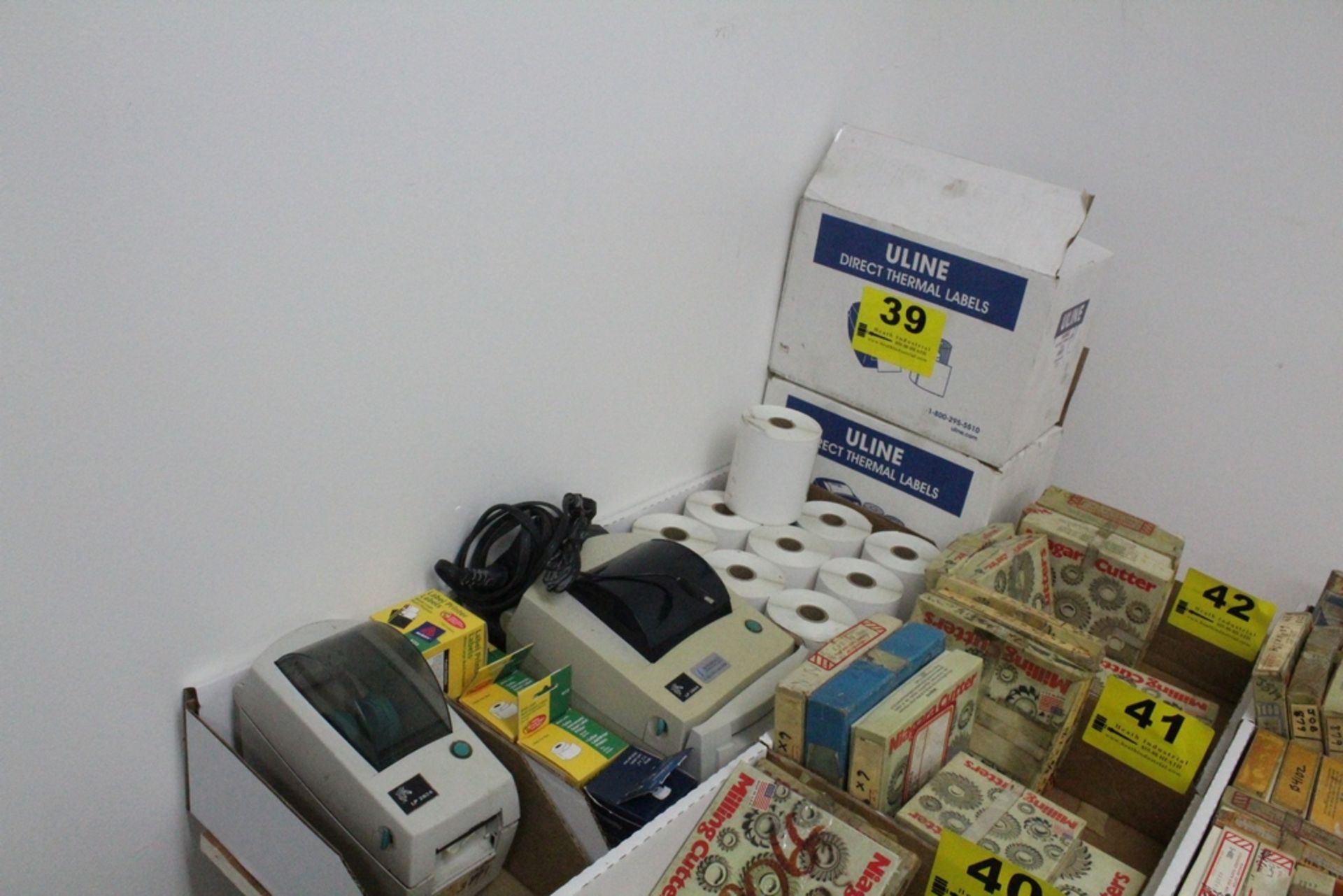 LOT: ZEBRA MODEL LP-2844 LABEL PRINTER, ZEBRA MODEL 2824 LABEL PRINTER, (3) BOXES OF LABELS