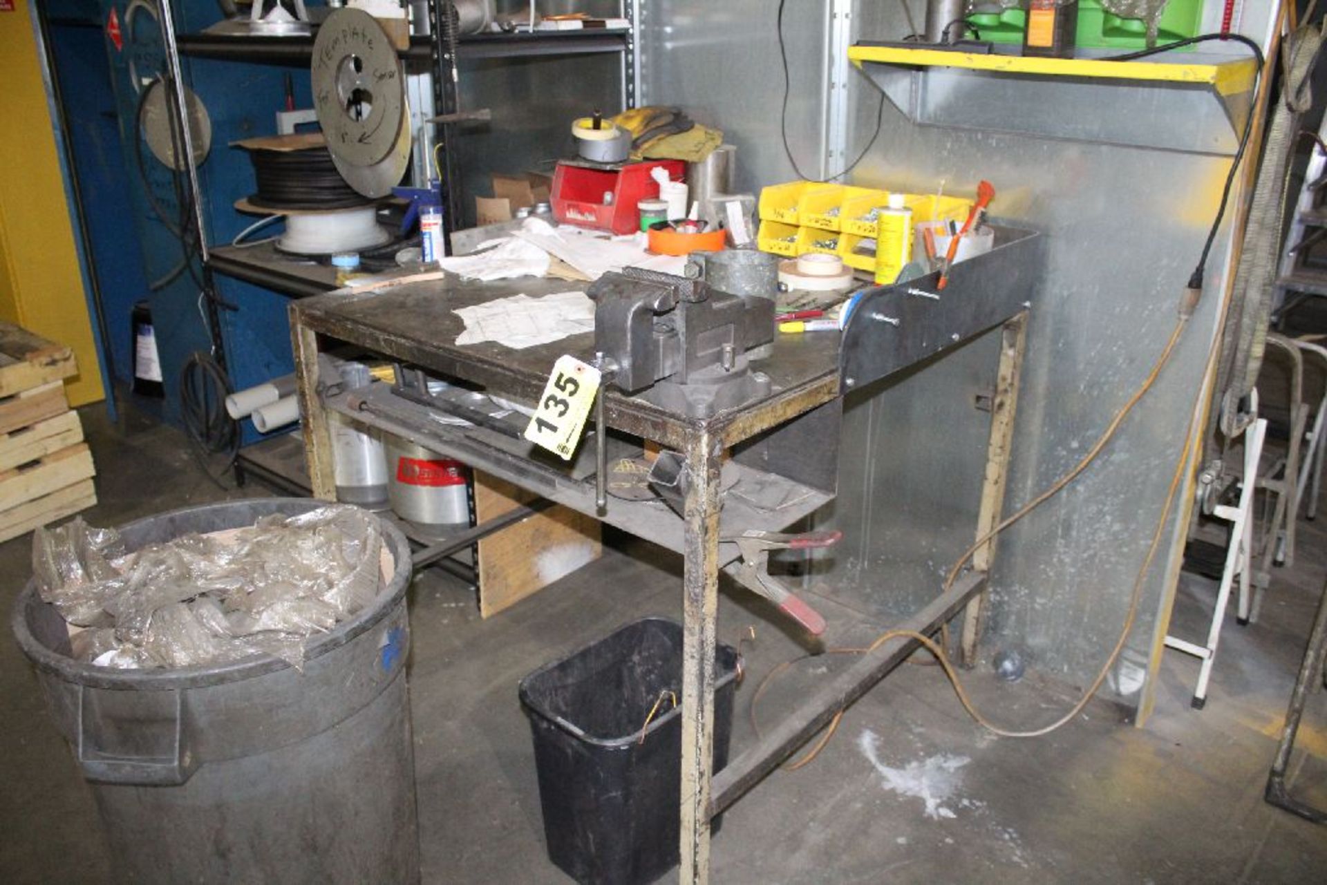 HEAVY DUTY STEEL TABLE-42" X 42" X 36" WITH 5" VISE WITH ROTARY BASE