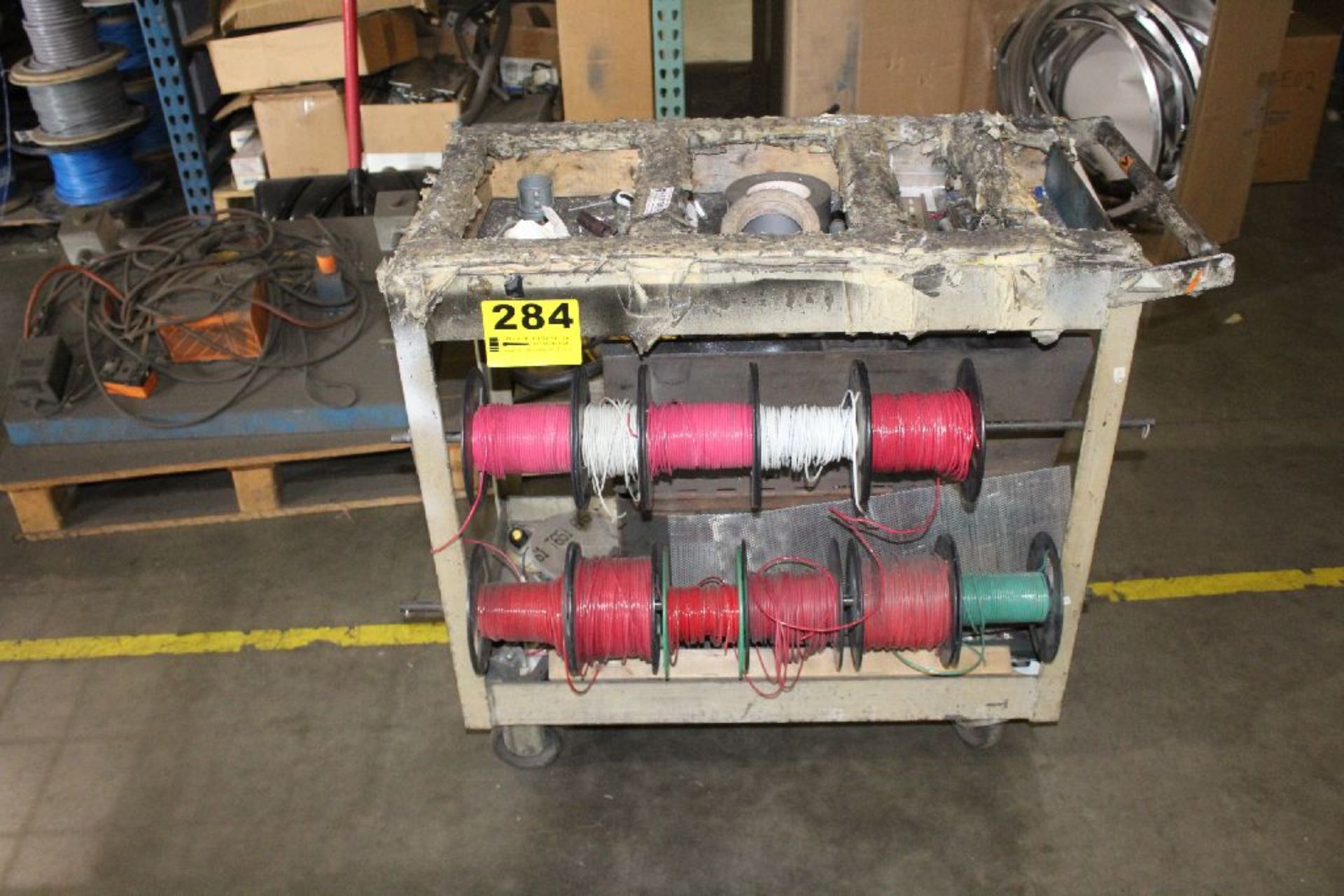 WIRE CART WITH (11) SPOOLS OF WIRE