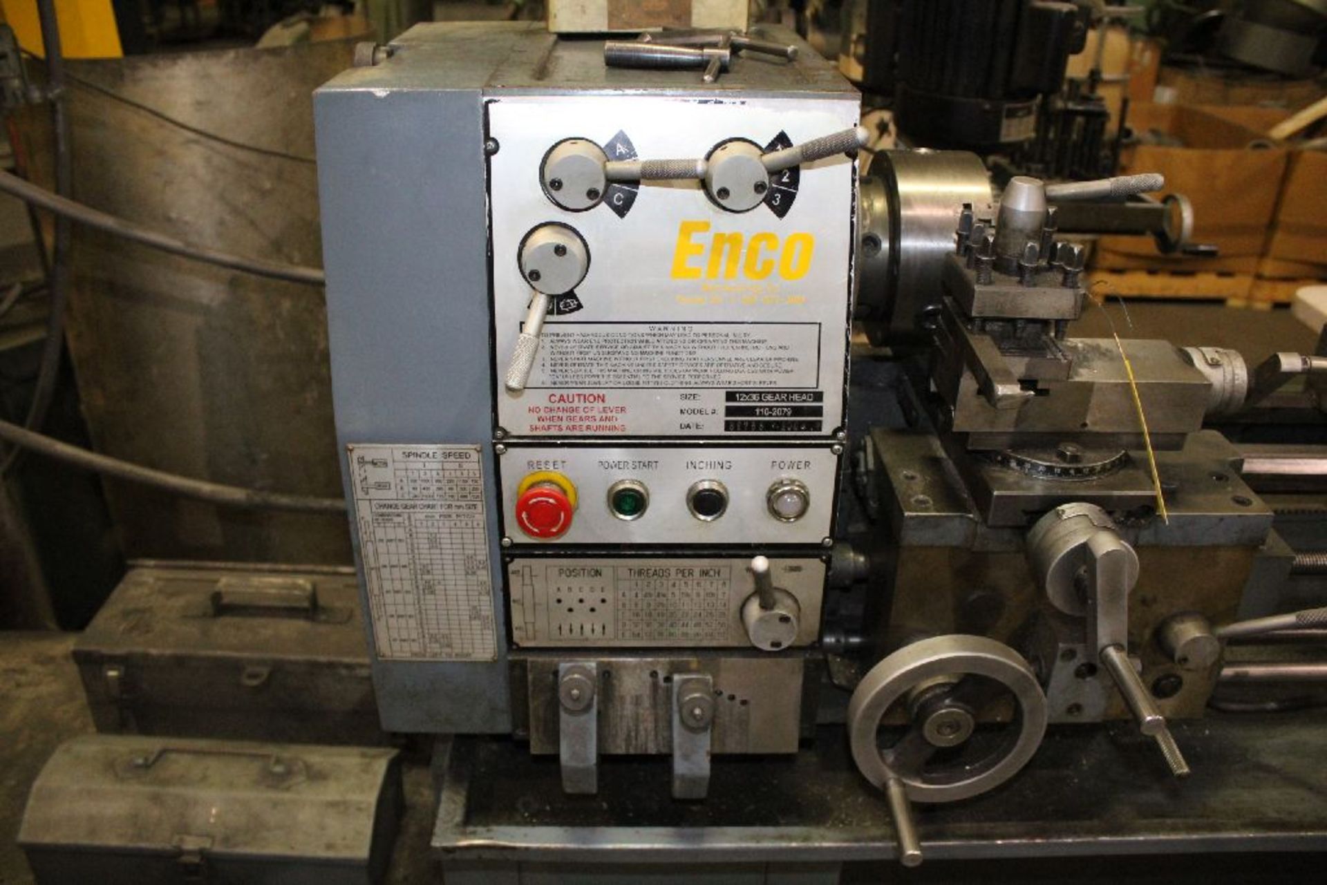 ENCO 12”X36” MODEL 110-2079 TOOLROOM LATHE, S/N 3273620048, 1550 RPM SPINDLE, INCH THREADING, 6” - Image 2 of 6