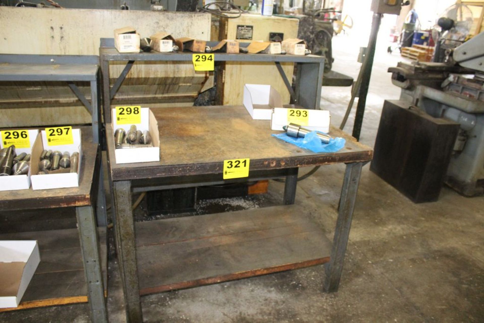 WORKBENCH WITH WOOD TOP AND SHELF-43" X 30" X 34"