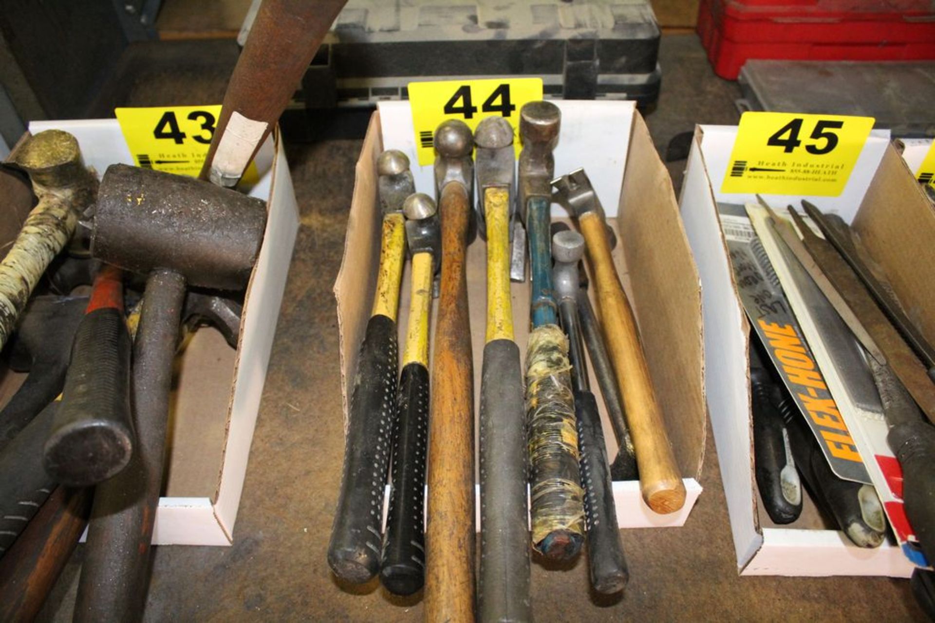 ASSORTED HAMMERS AND BOX