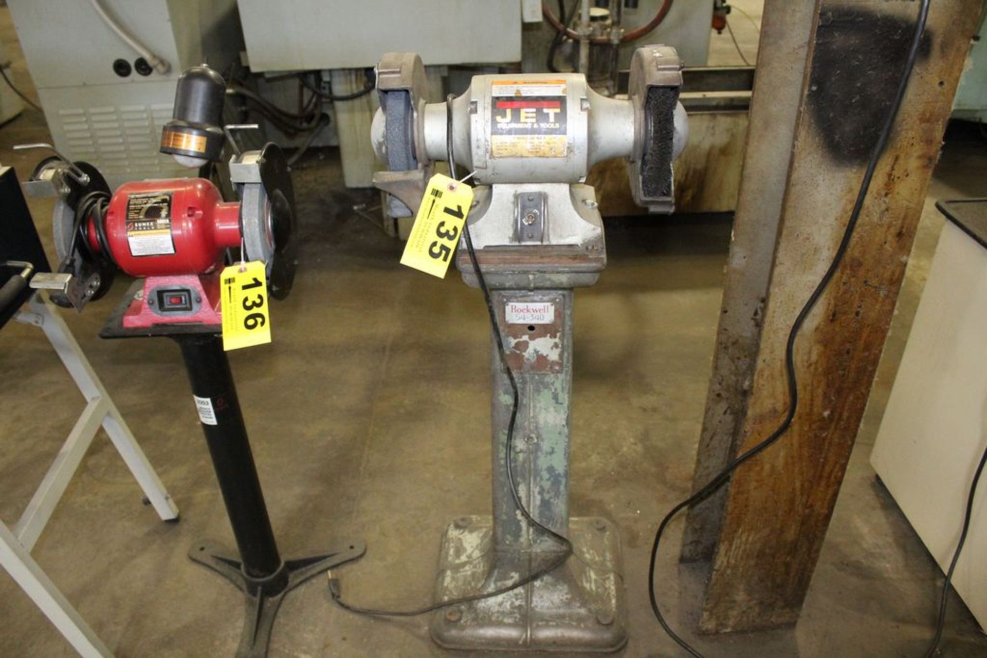 JET 6" DOUBLE END GRINDER, MODEL JBG-8A, ON PEDESTAL