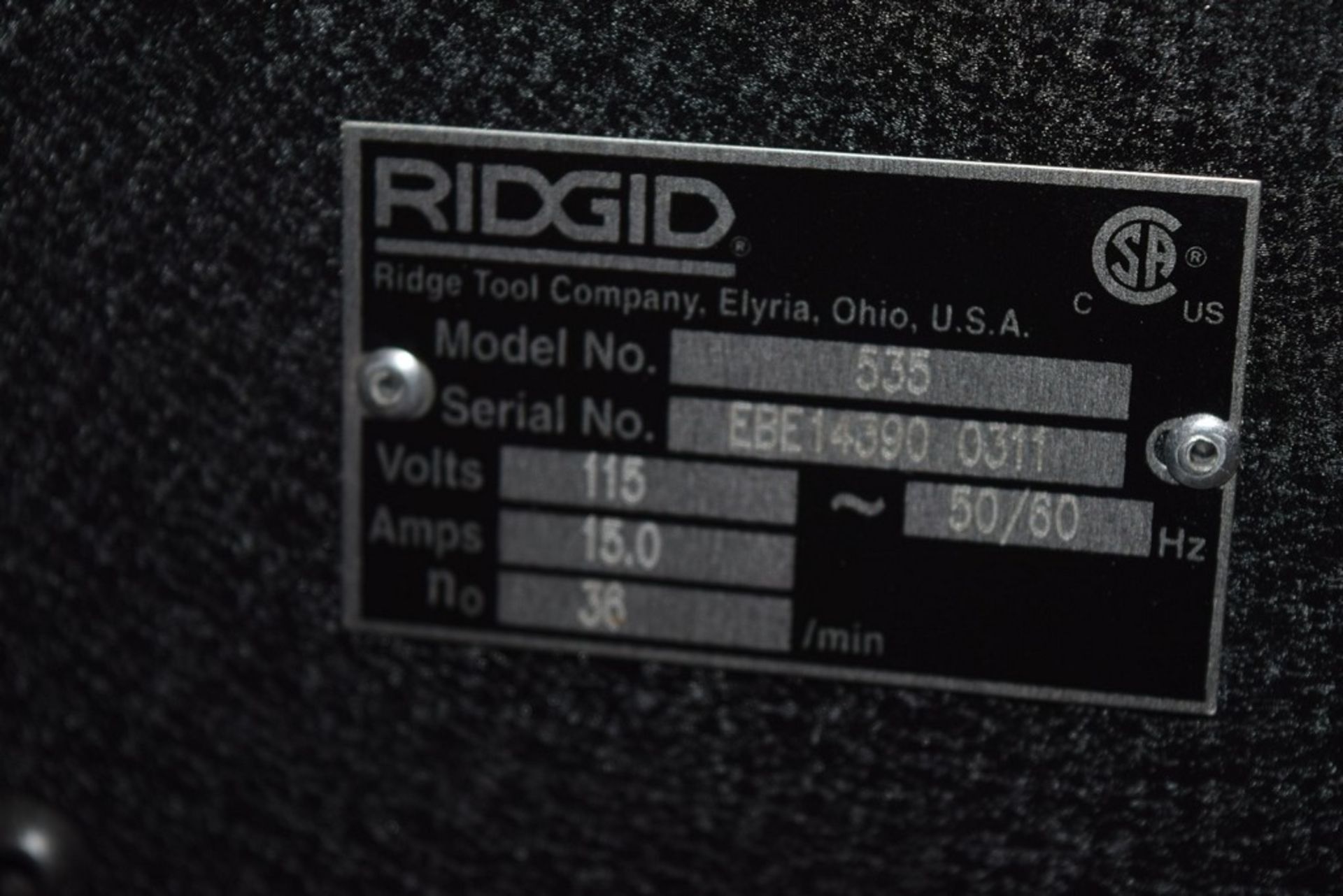 RIDGID 535 SERIES PORTABLE PIPE THREADER S/N: EBE14390-0311 - Image 8 of 8