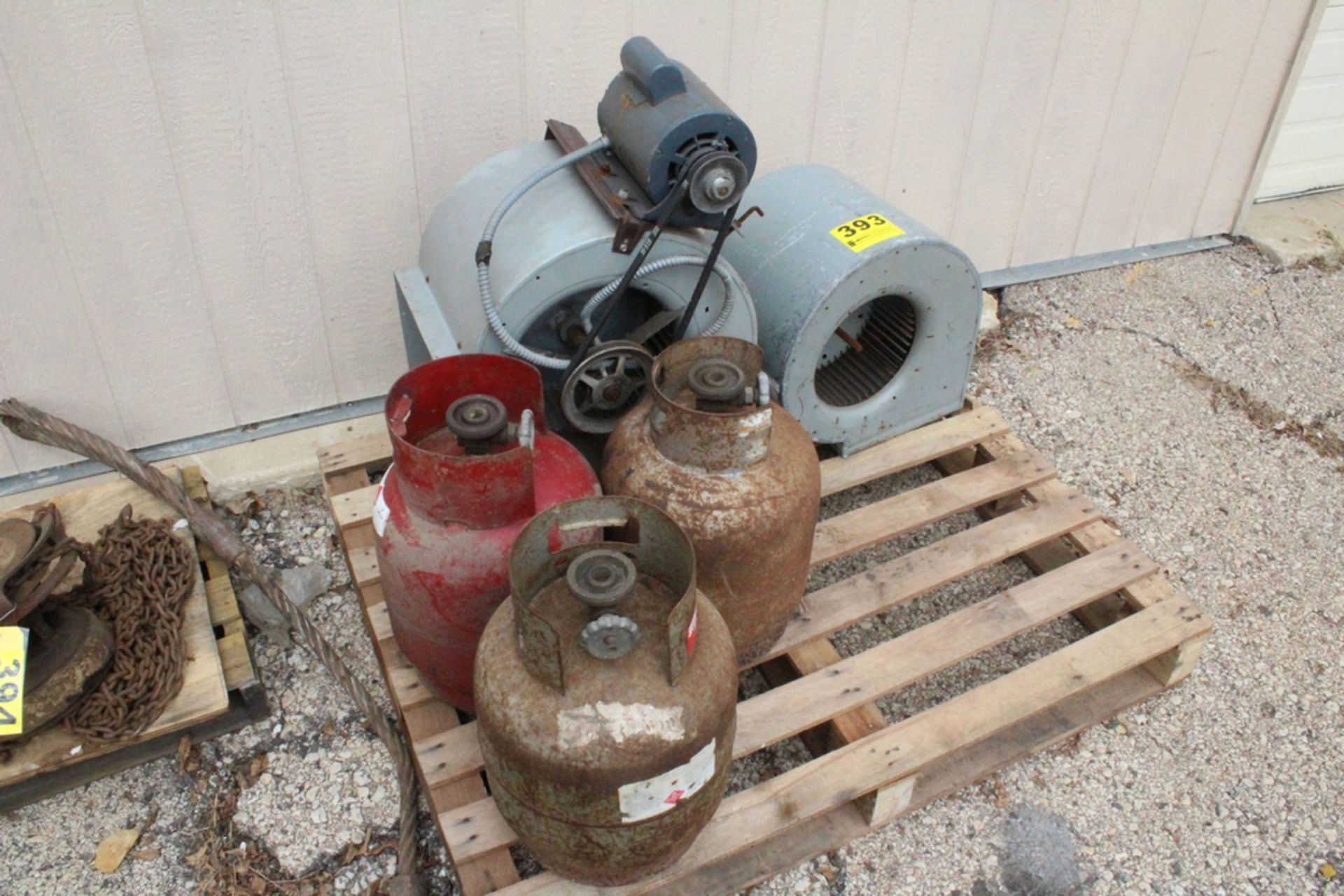 LOT OF 2 SQUIREL CAGES & 3 PROPANE TANKS ON SKID