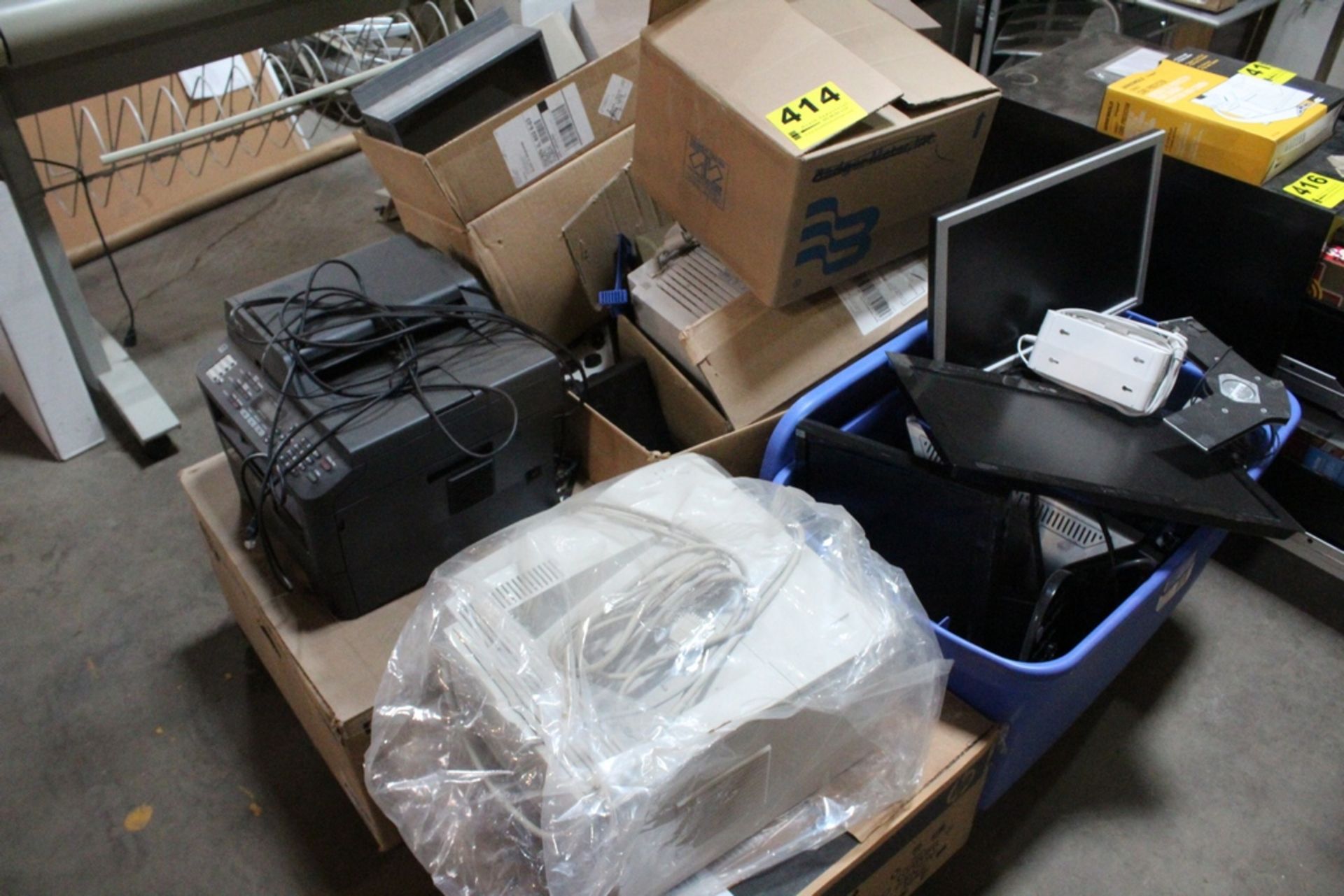 ASSORTED PRINTERS, MONITORS & OFFICE SUPPLIES ON SKID