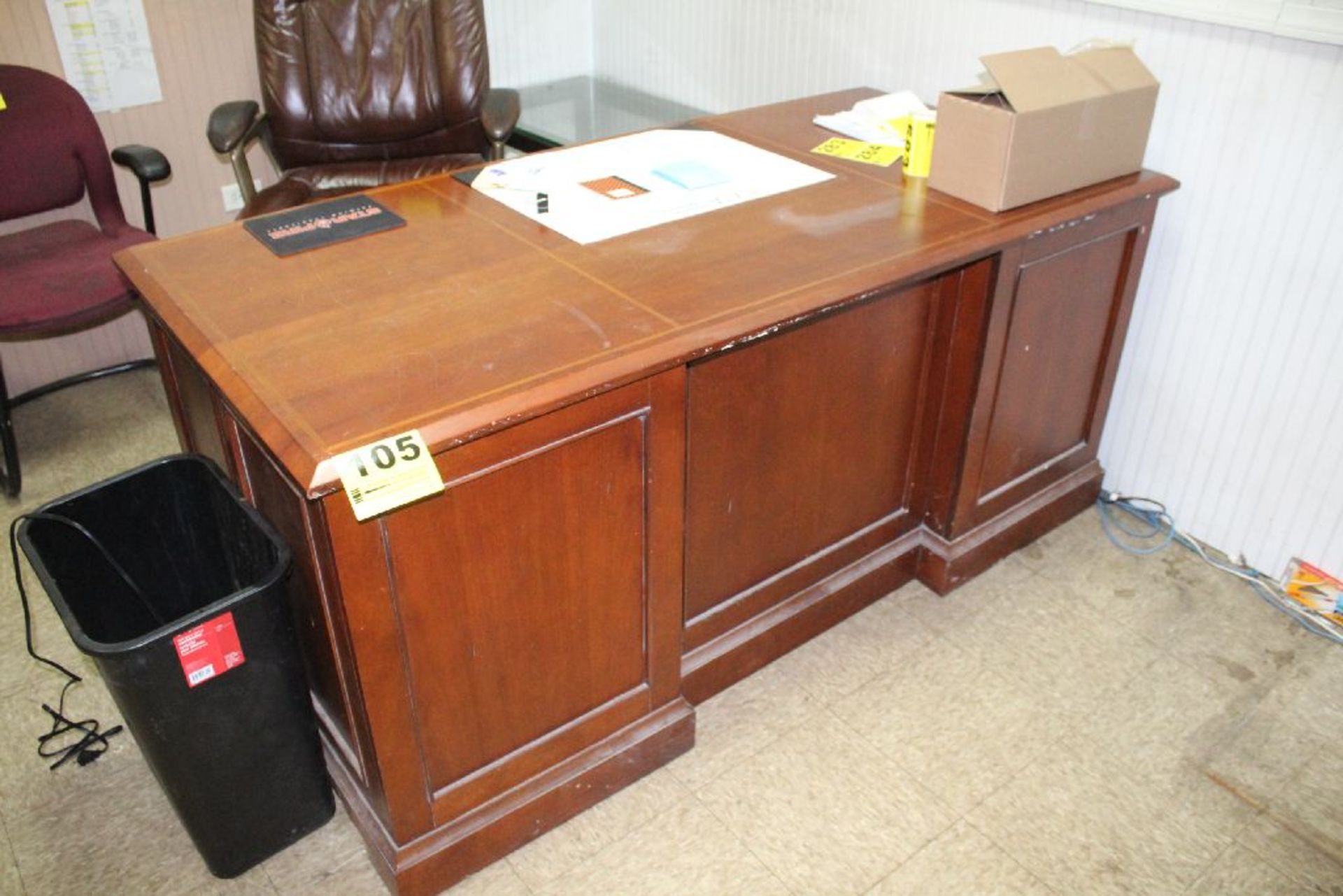 WOOD PEDESTAL DESK, 29" X 68" X 34"