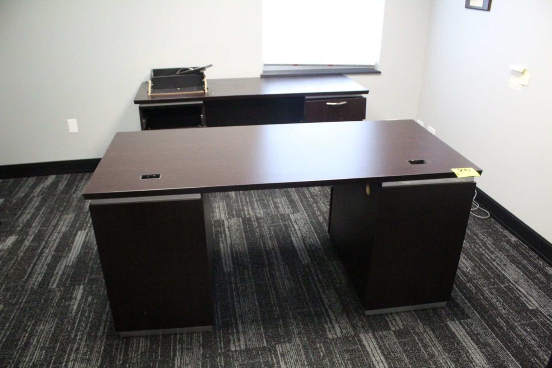 WOOD PEDESTAL DESK - 30" X 66" X 30" AND CREDENZA - 30" X 66" X 24"