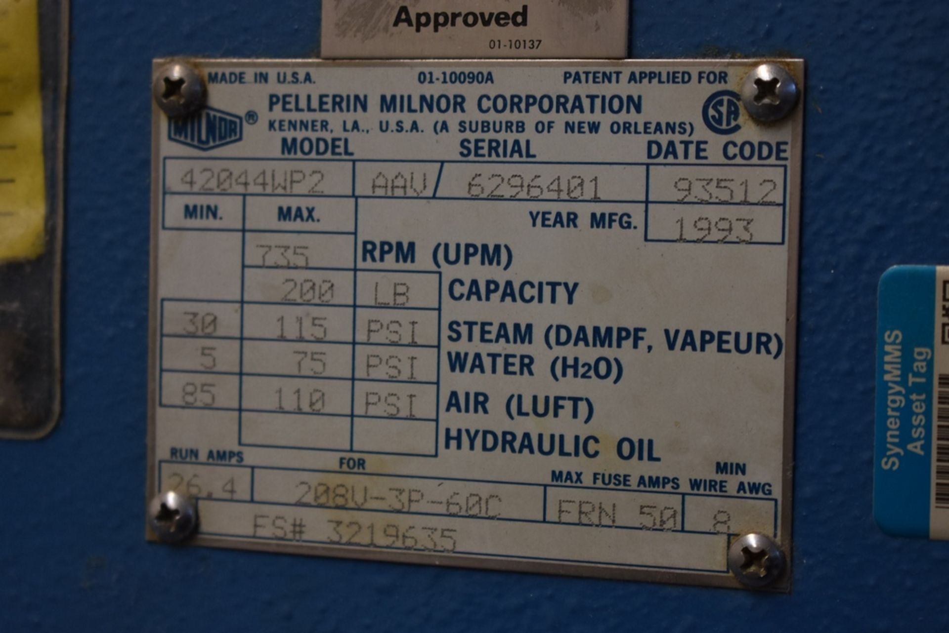 PELLERIN MILNOR 200LB CAP 4244WP2 DIVIDED CYLINDER INDUSTRIAL WASHER S/N: AAV/6296401 (1993) - Image 7 of 7