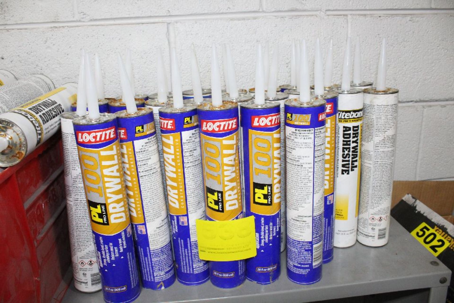 (25) TUBES OF DRYWALL ADHESIVE, LOCTITE AND TITEBOND