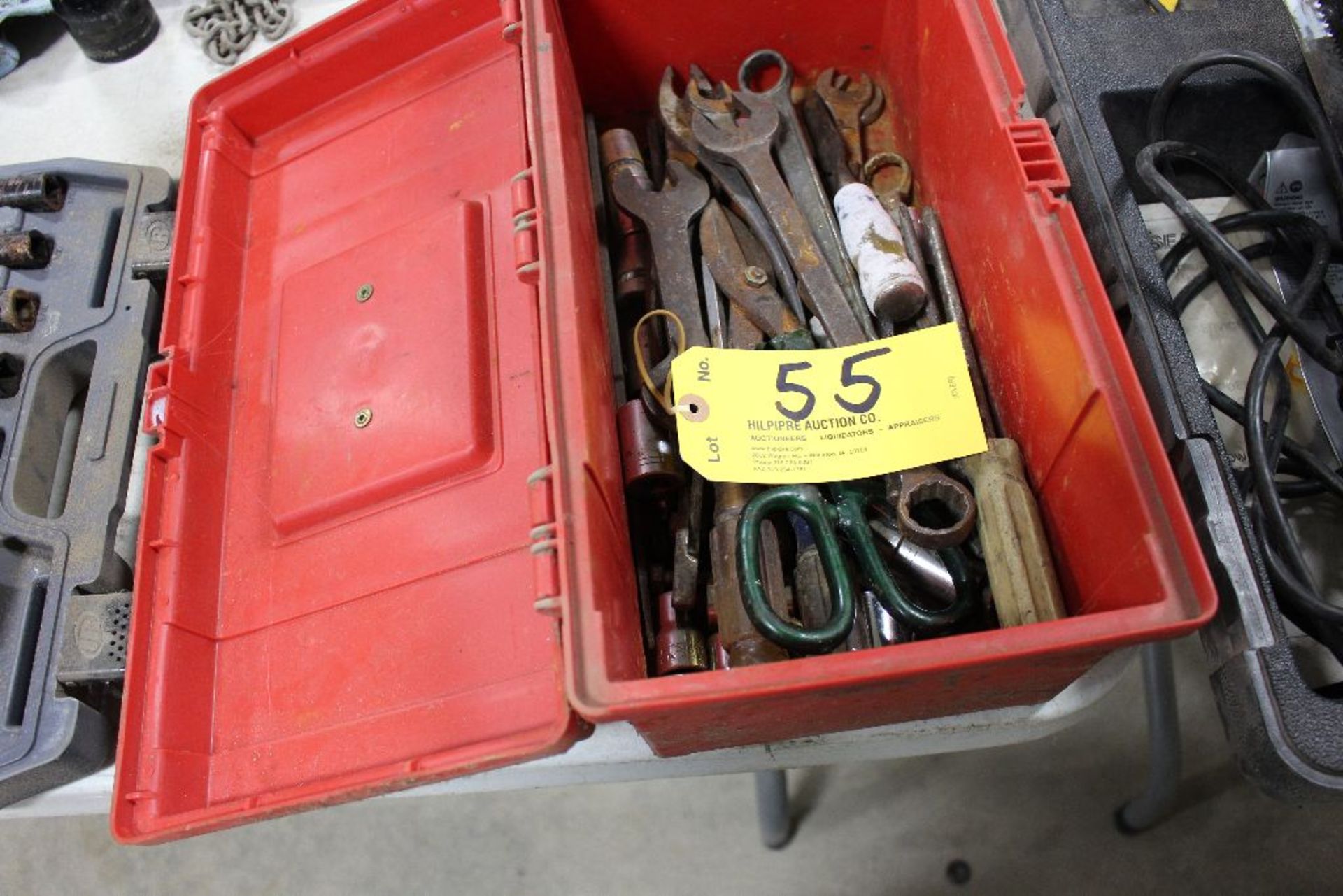 Misc. wrench, hand shear,sockets,drivers,tool box.