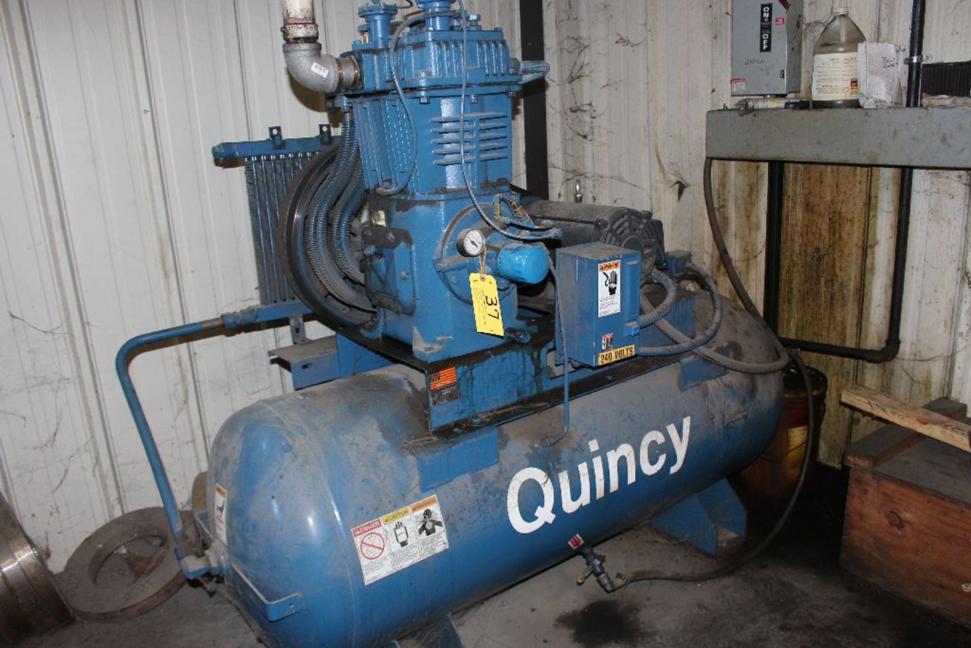 Quincy air compressor, model MQR350ST10HP, s/n 5102528, 10 hp, 208/230/460 volt 3-phase, mounted