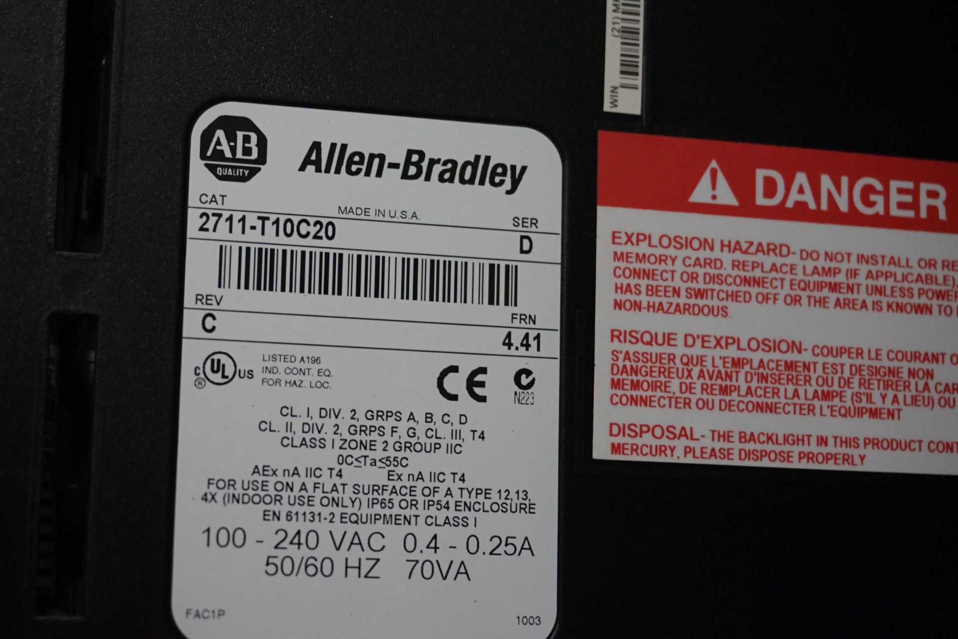 Allen Bradley Model Panelview 1000 Screen - Image 2 of 2