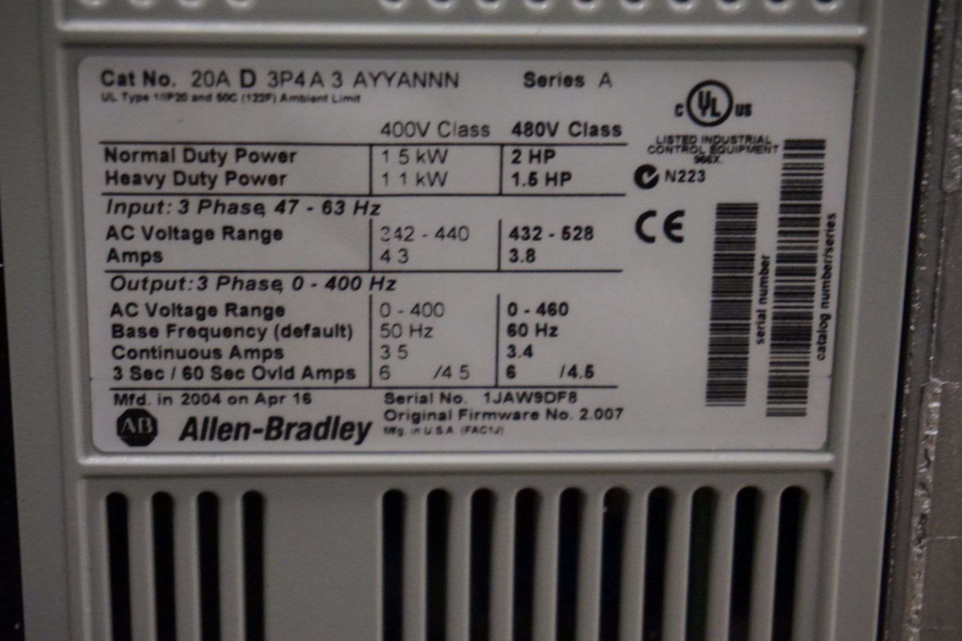 Allen Bradley Model Powerflex 70 AC Drive - Image 2 of 2