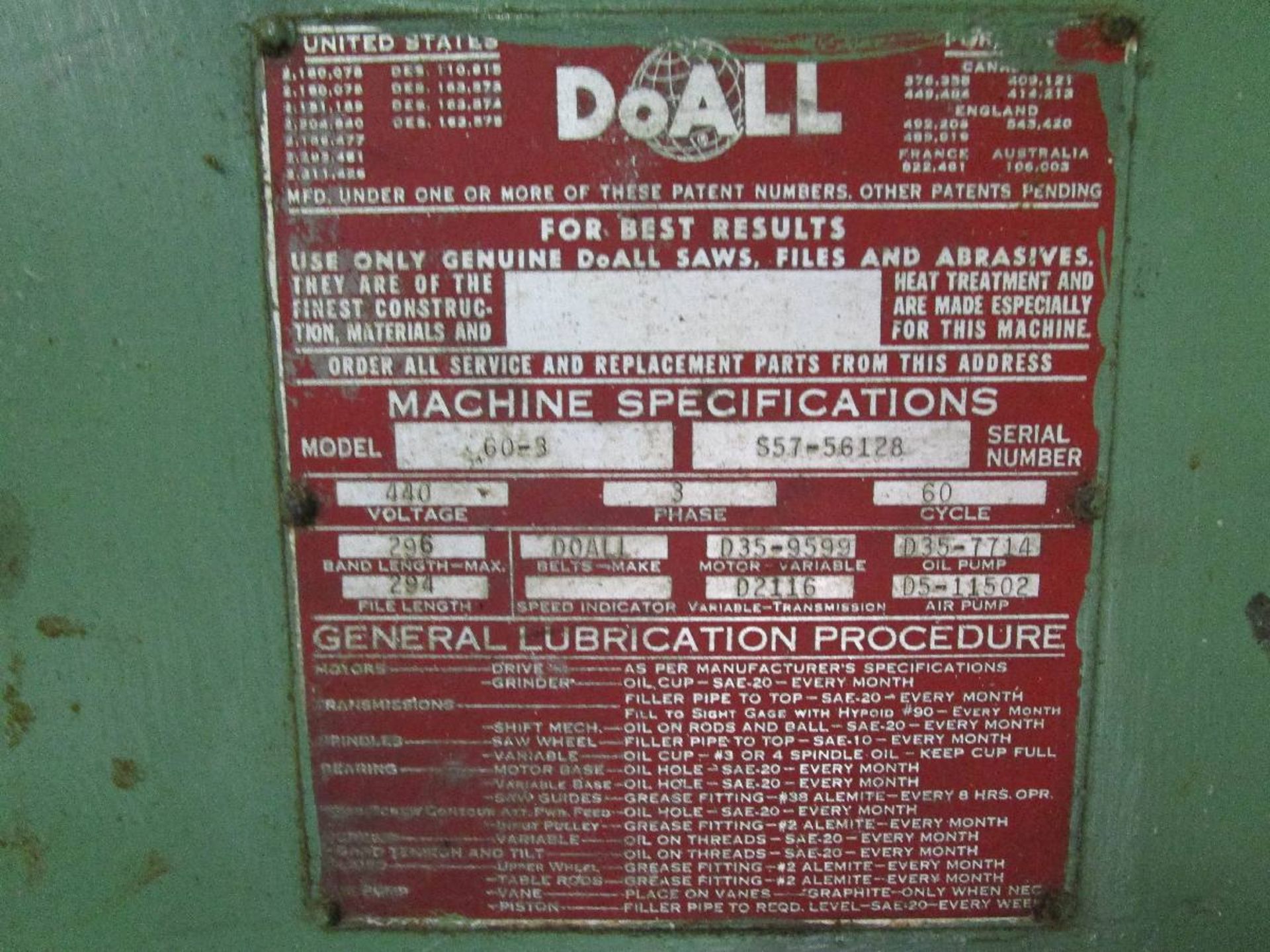 DoAll Model 60-3 60" 3-Wheel Vertical Band Saw - Image 6 of 6