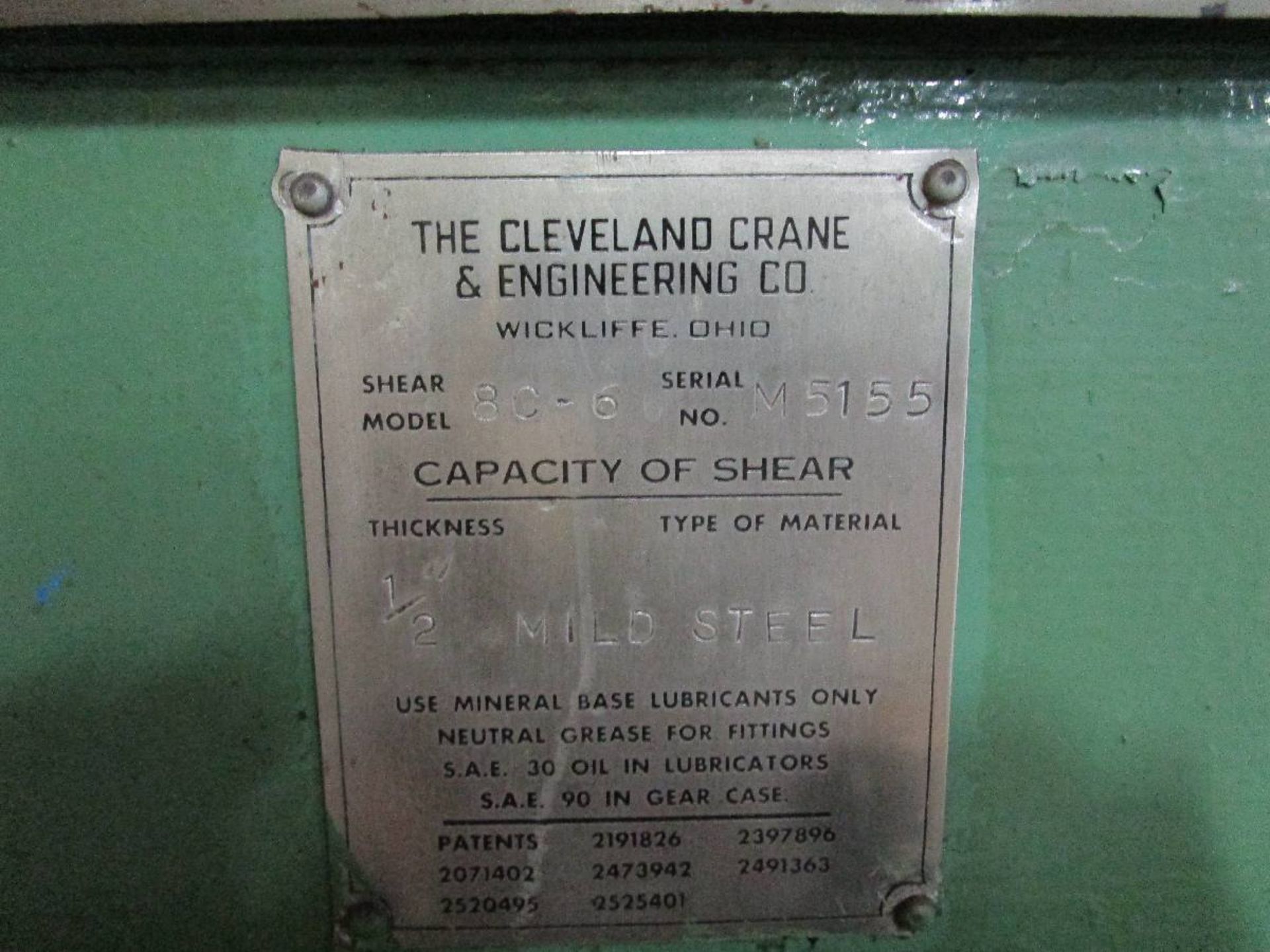 Cleveland Model 80-6 6' x 1/2" Mild Steel Hydraulic Shear - Image 3 of 6