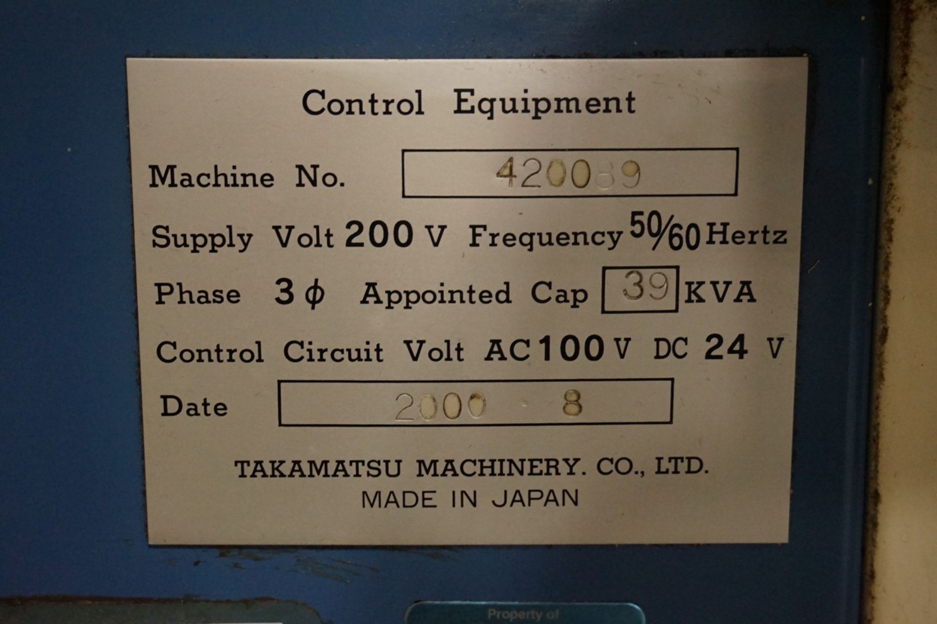 Takamatsu Model XW180 2SP CNC Lathe 200/220V c/w Transformer, Conveyor System - Image 9 of 10