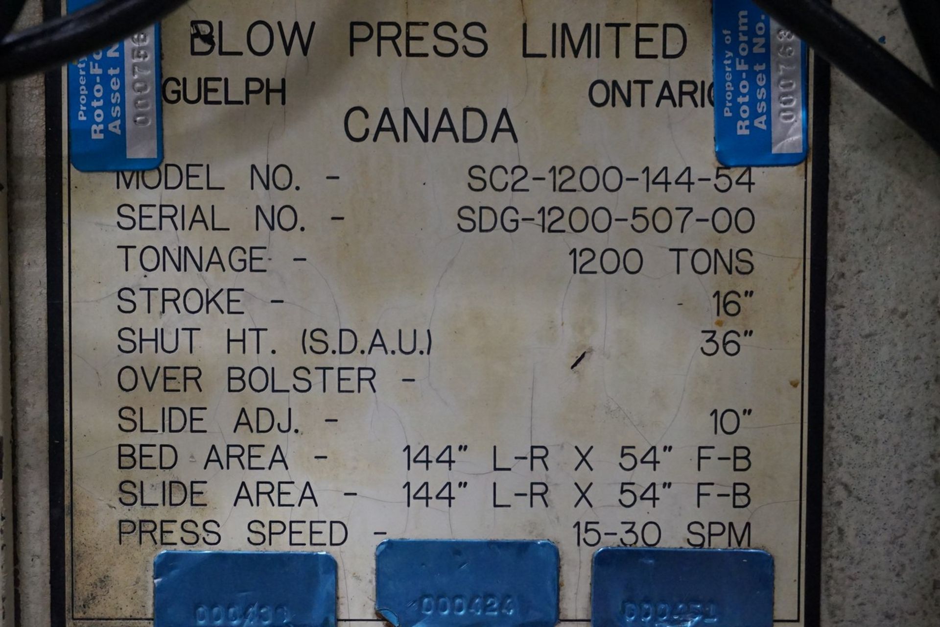 Blow Model SC2-1200-144-54 1200 Ton Straight Side Double Crank Press (P44) - Image 9 of 10