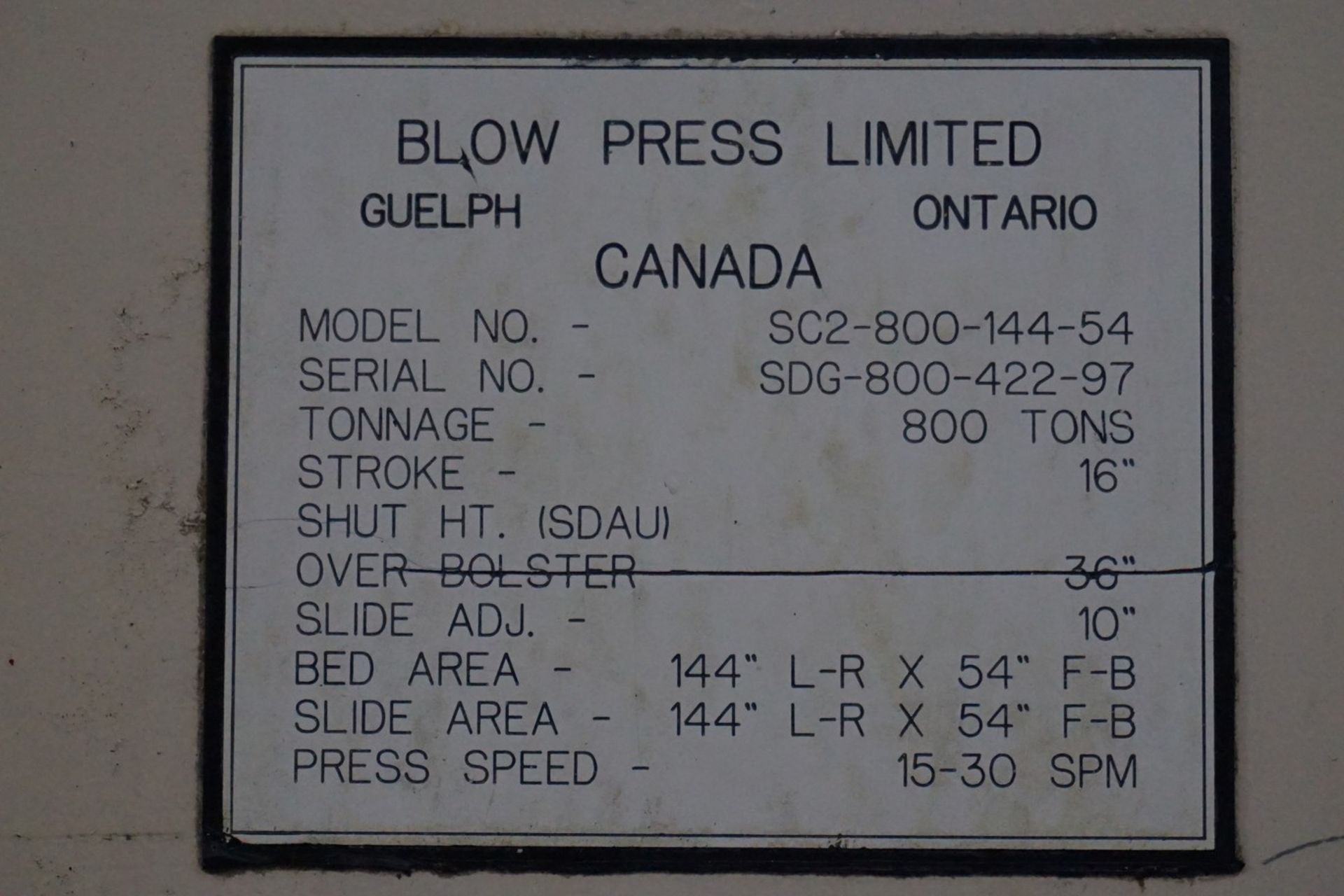 Blow Model SC2-800-144-54 800 Ton Straight Side Double Crank Press (P37) - Image 8 of 8