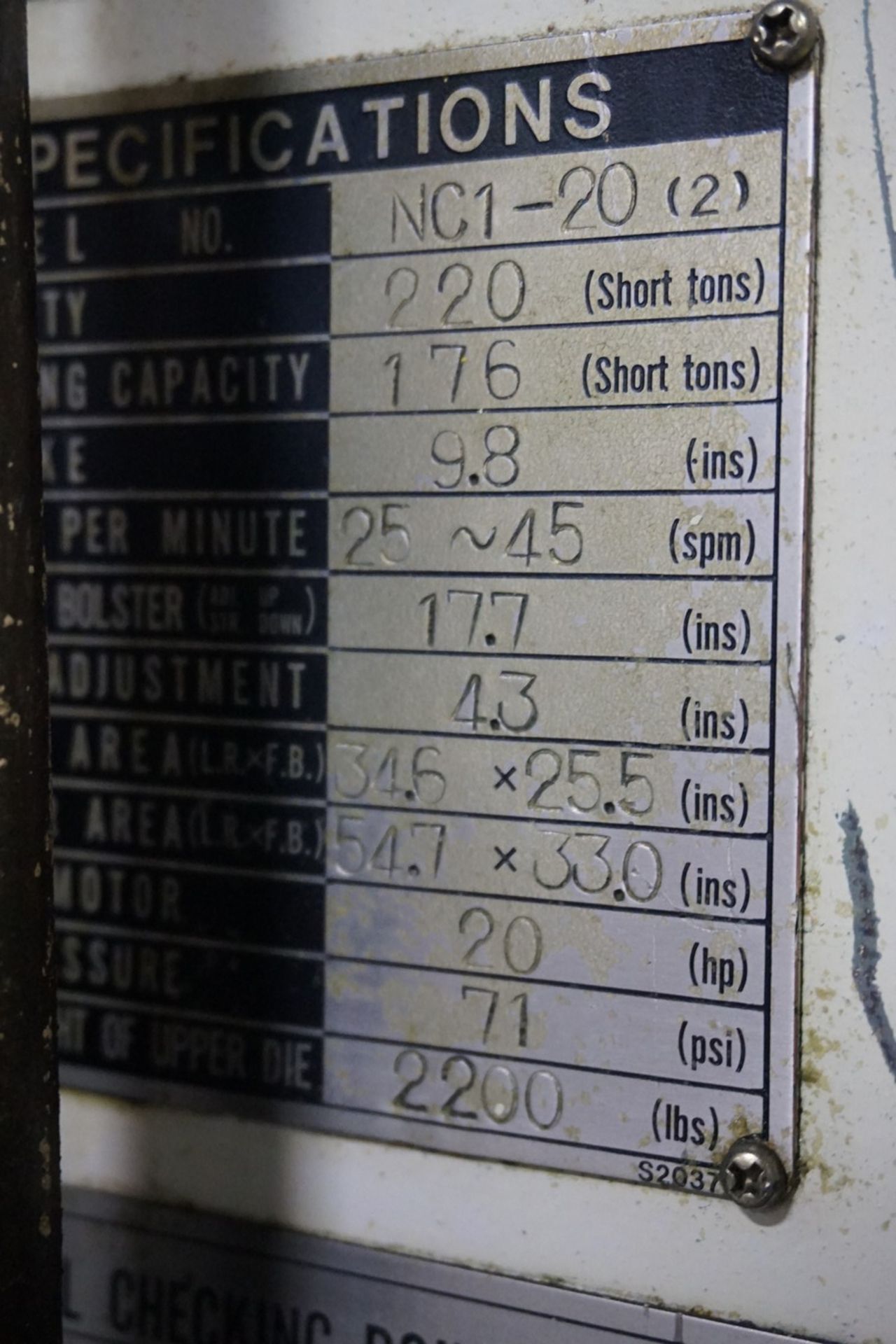 Aida Model NC1-20-(2) 220 Ton Single Point Gap Frame Press (P4) - Image 3 of 9