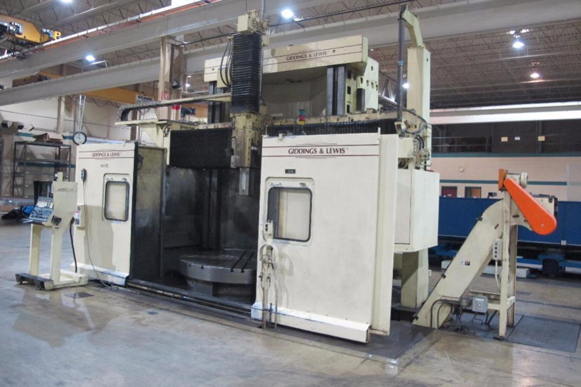 (1999) Giddings & Lewis CNC Vertical Turning Center, VTC 84 Ram with ATC, 84" 4-Jaw Table, 96" Swing