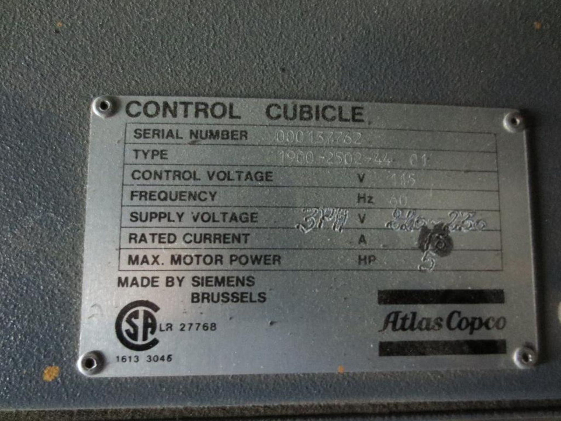 Atlas Copco air compressor and tank 5hp 14.2 cfm air delivery Mfg. date 1999 - Image 5 of 5